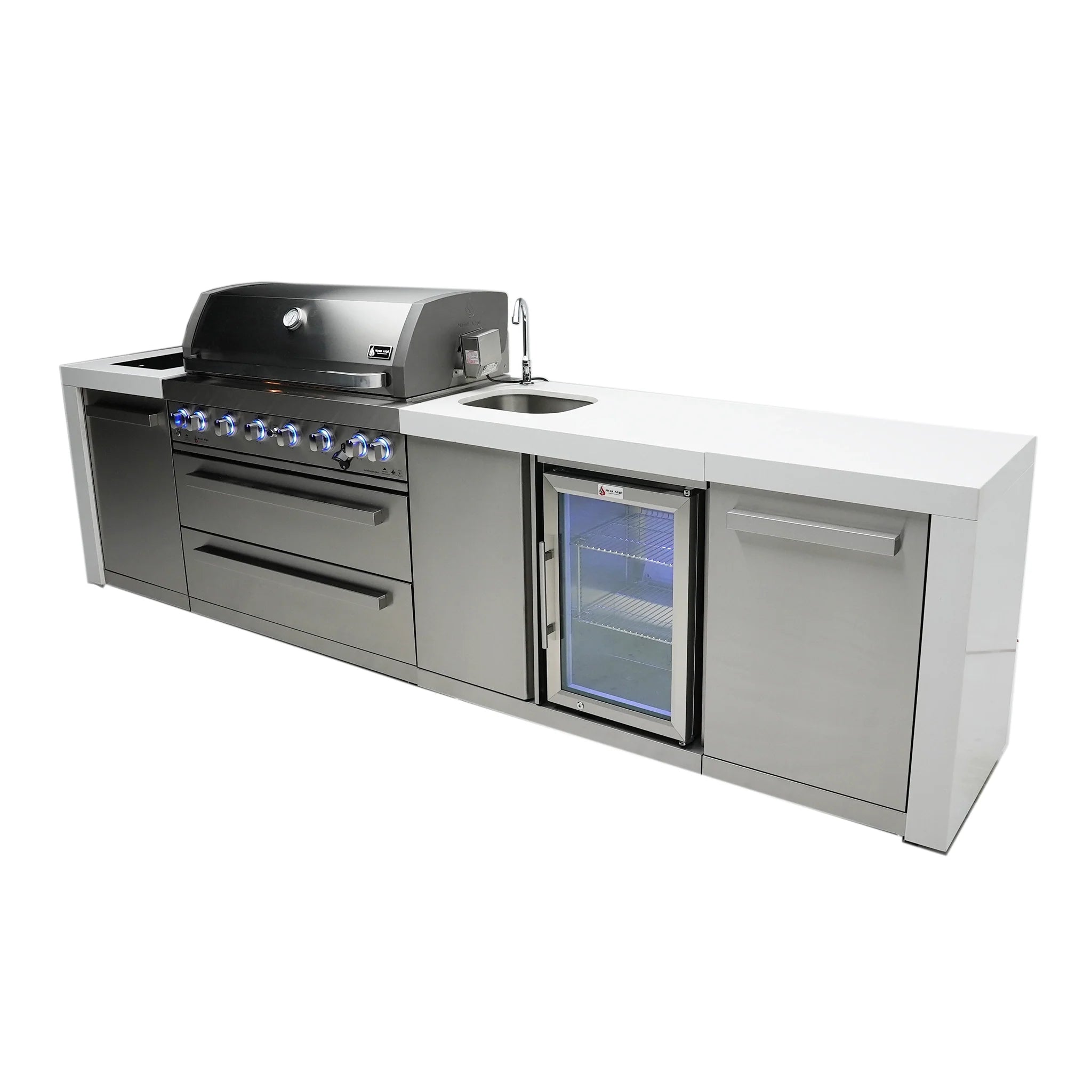 805 Deluxe 11 ft. Stainless Steel 6-Burner Outdoor Kitchen Island with Beverage Center