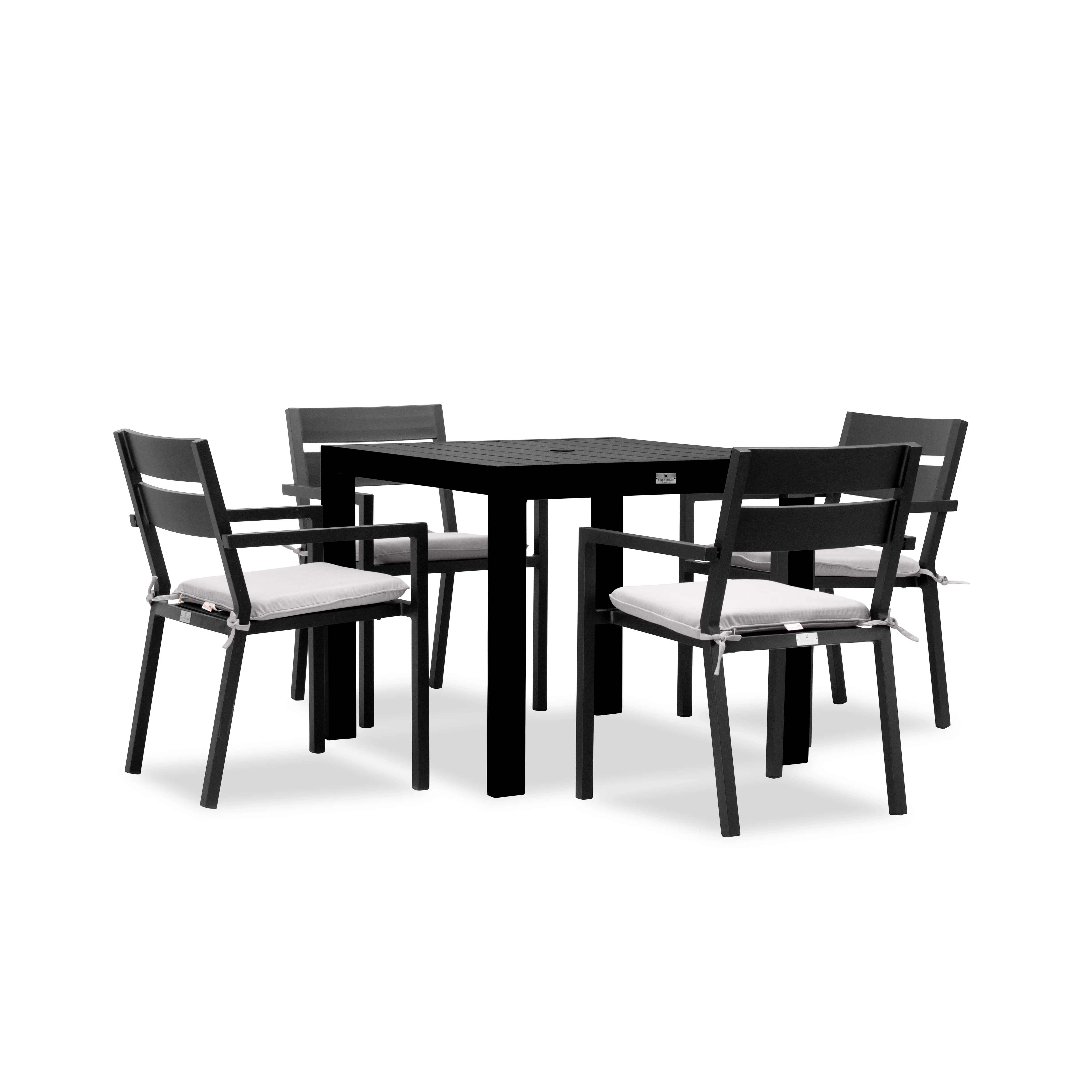 Pacifica Classic 4 Seat Square Dining Set#Finish_Black#Fabric_Cast Silver