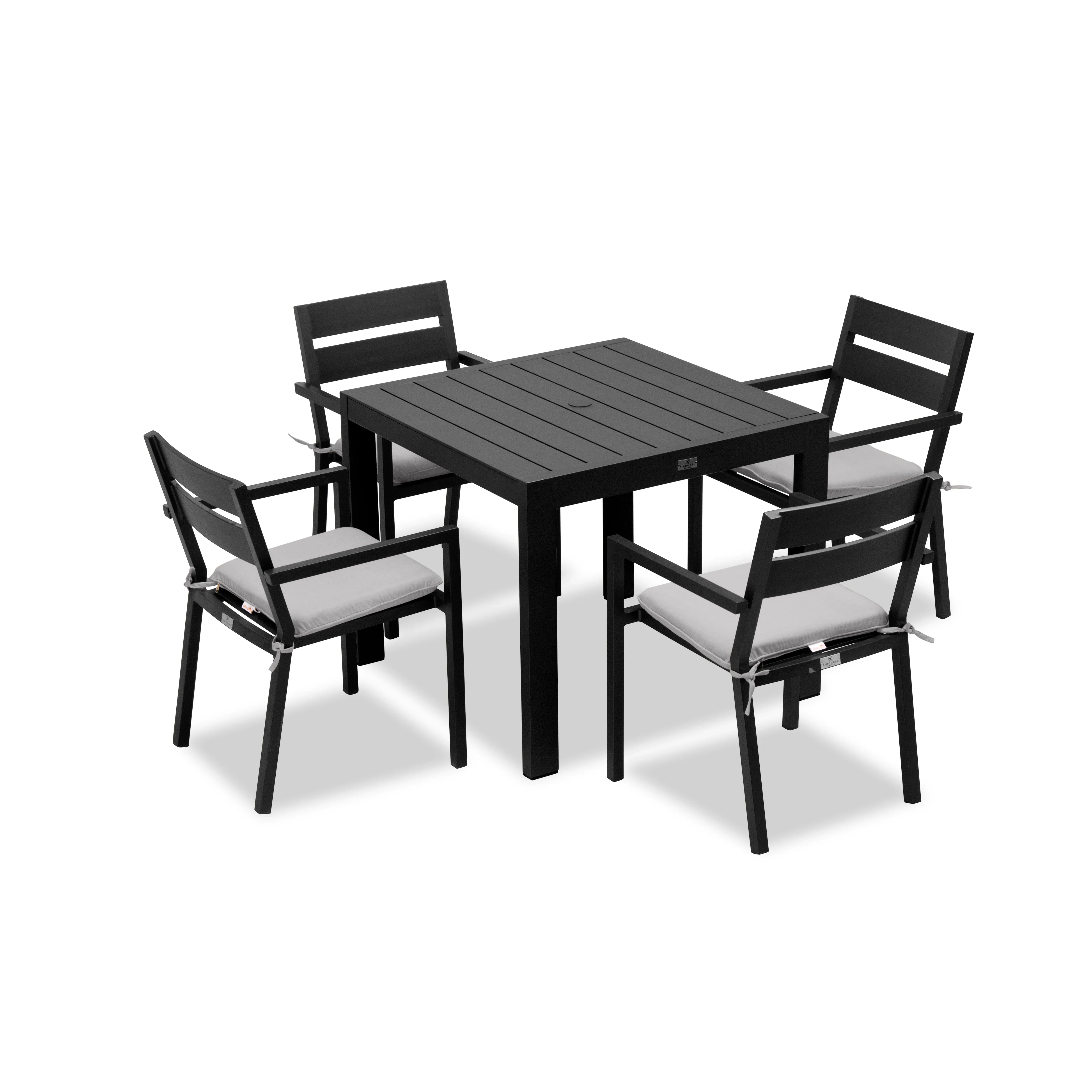 Pacifica Classic 4 Seat Square Dining Set#Finish_Black#Fabric_Cast Silver