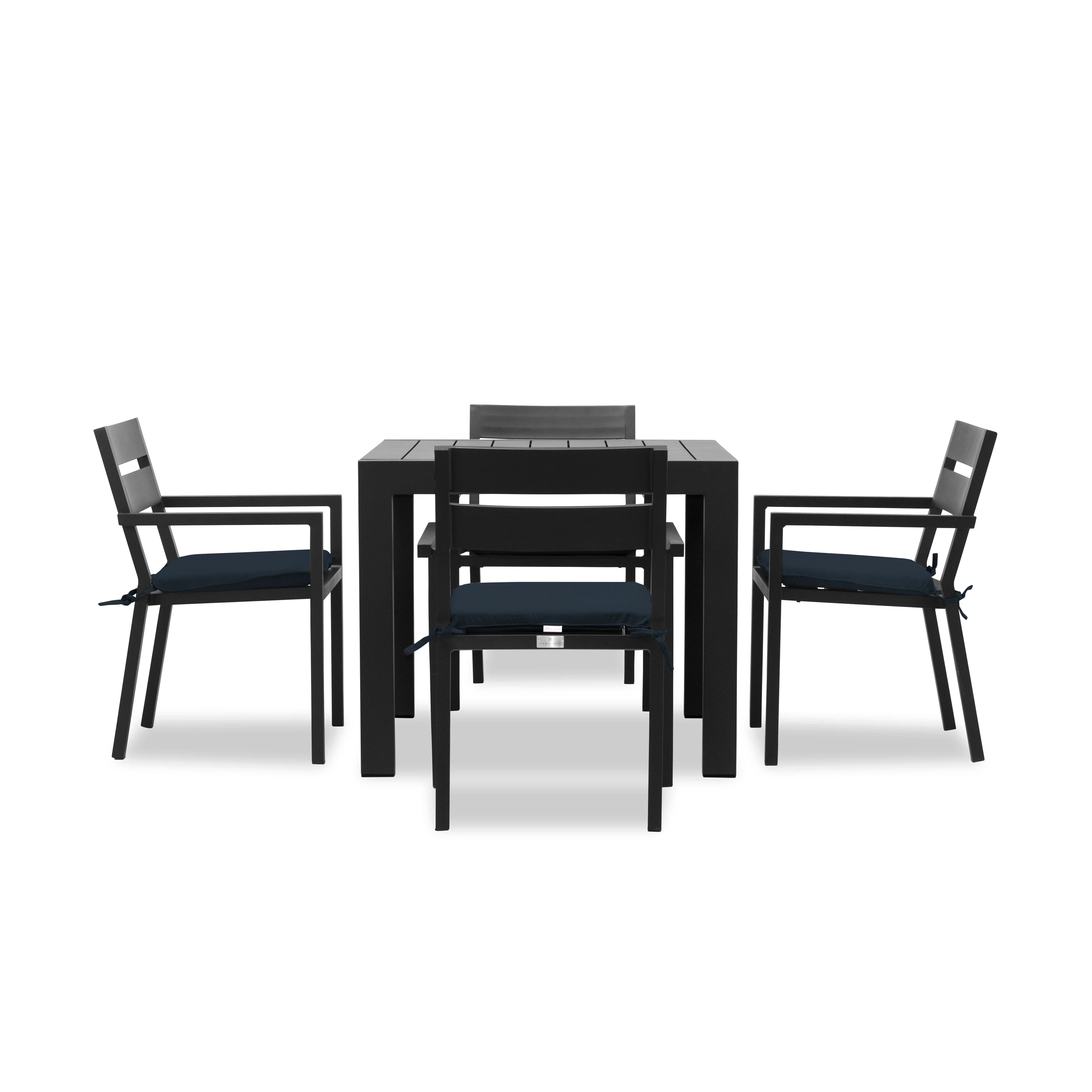 Pacifica Classic 4 Seat Square Dining Set#Finish_Black#Fabric_Spectrum Indigo