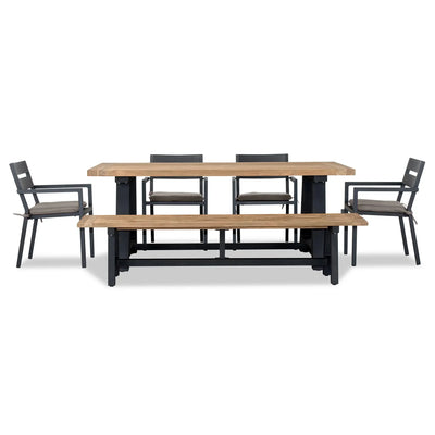 Pacifica Mill 6 to 7 Seat Aluminum Reclaimed Teak Patio Dining Set with Bench