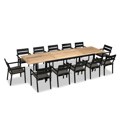 Pacifica Communal 12 Seat Aluminum Extendable Reclaimed Teak Dining Set