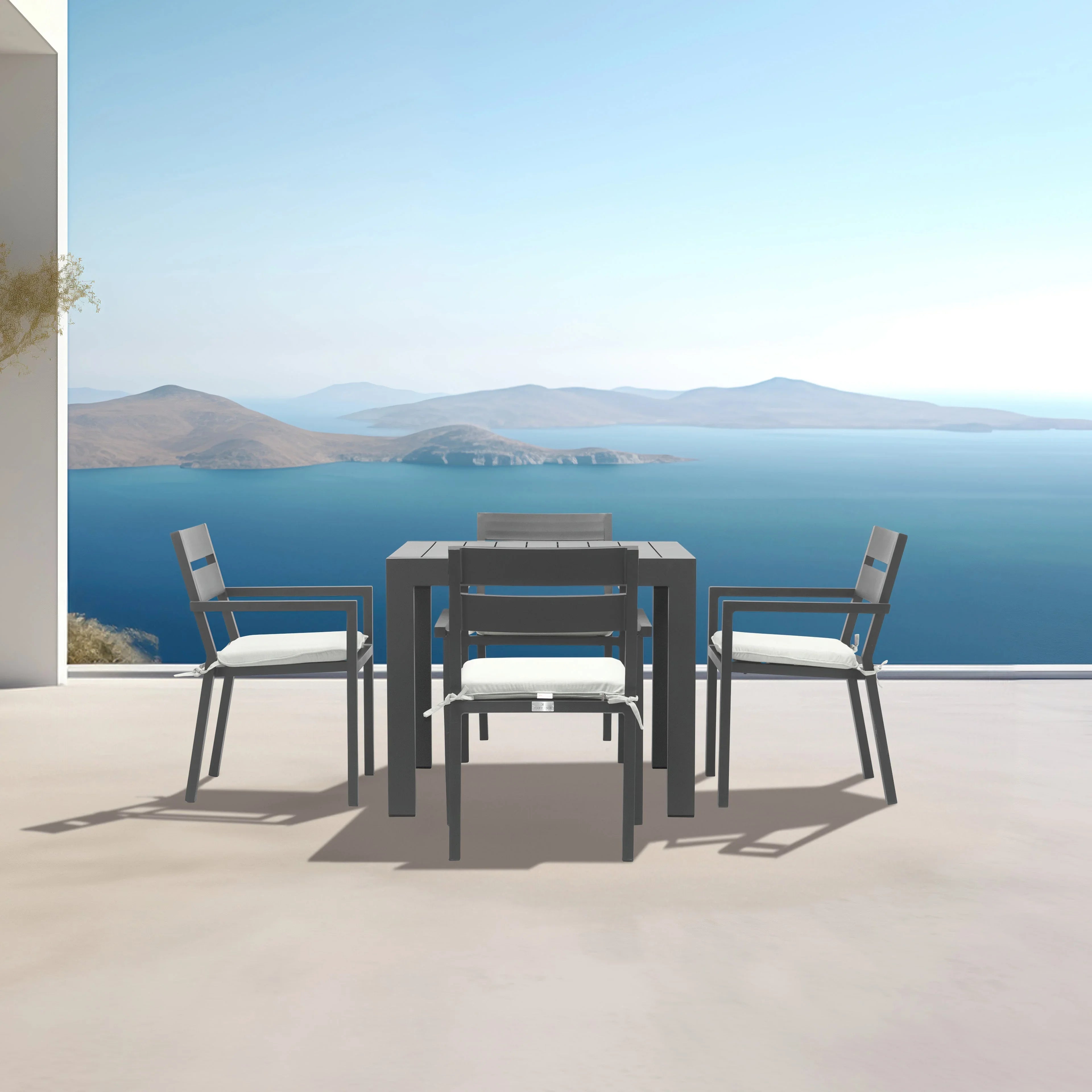 Pacifica Classic 4 Seat Square Dining Set#Finish_Slate#Fabric_Canvas Natural