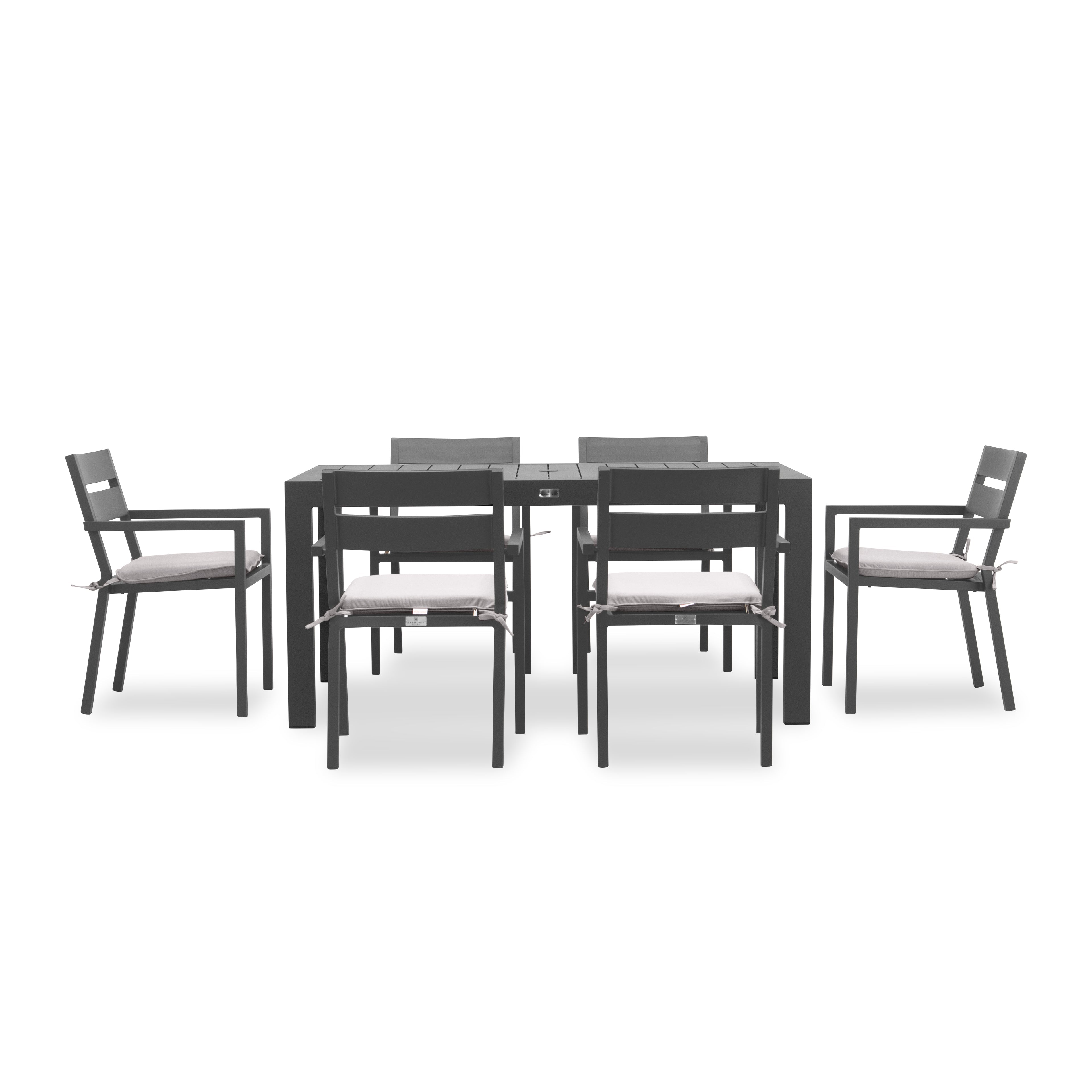 Pacifica Classic 6 Seat Rectangular Dining Set#Finish_Slate#Fabric_Cast Silver