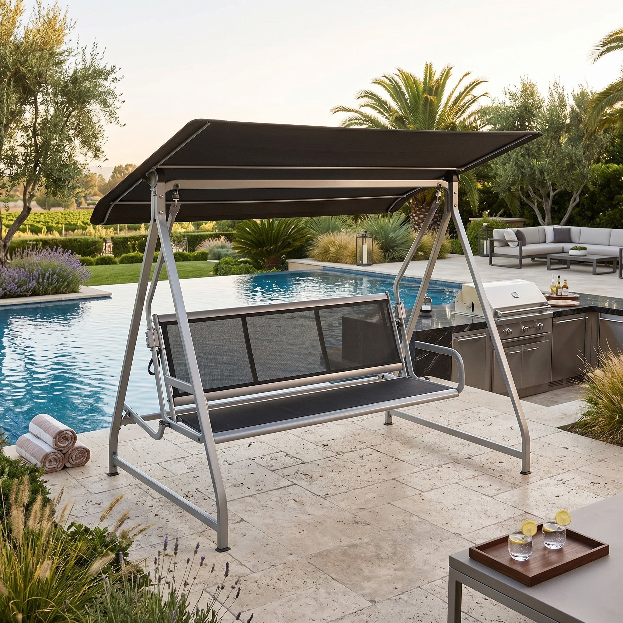 Paradiso 3-Seater Reclining Swing/Daybed - Silver/Anthracite