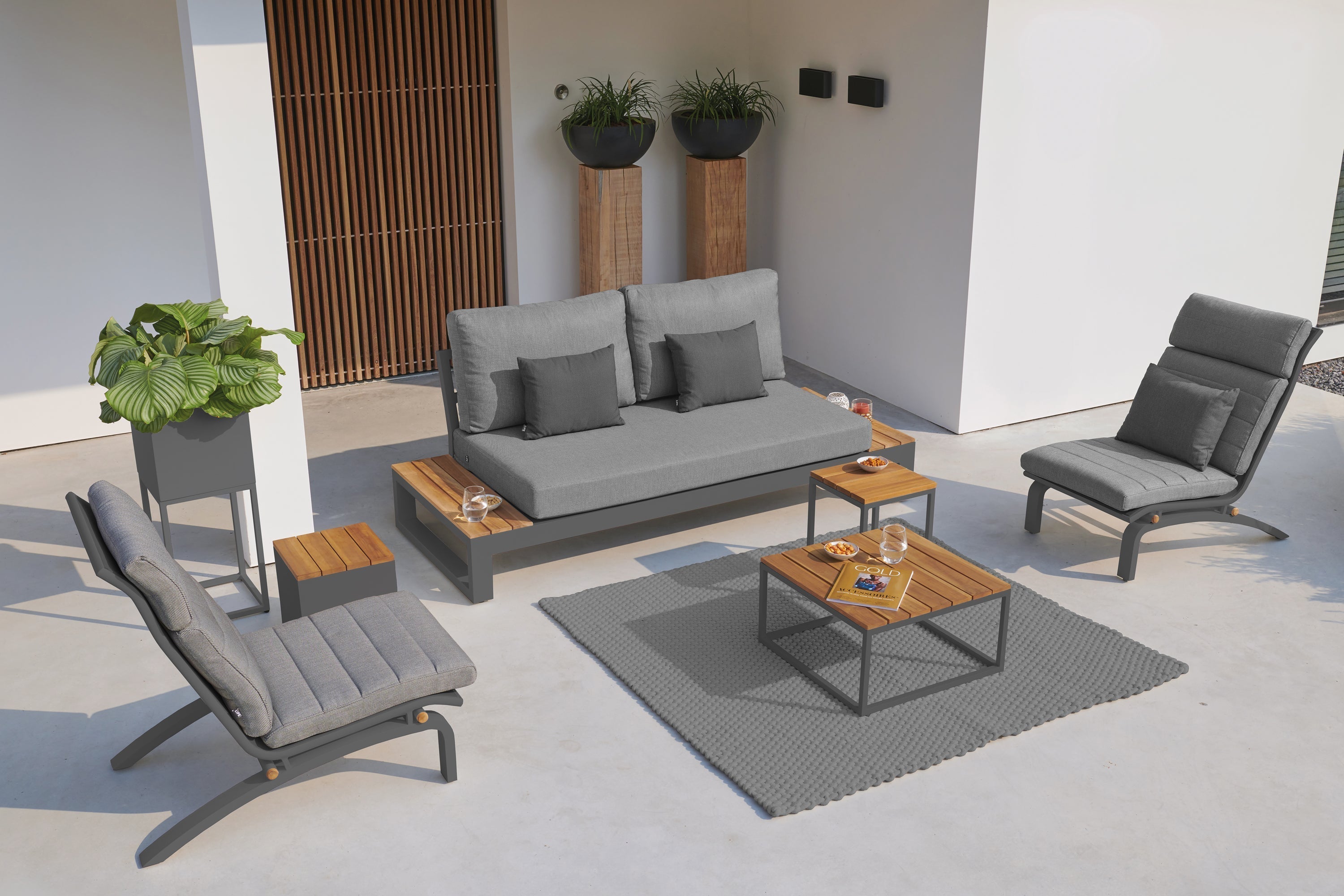 Gili Teak Top Coffee & Side Table, Lava Frame