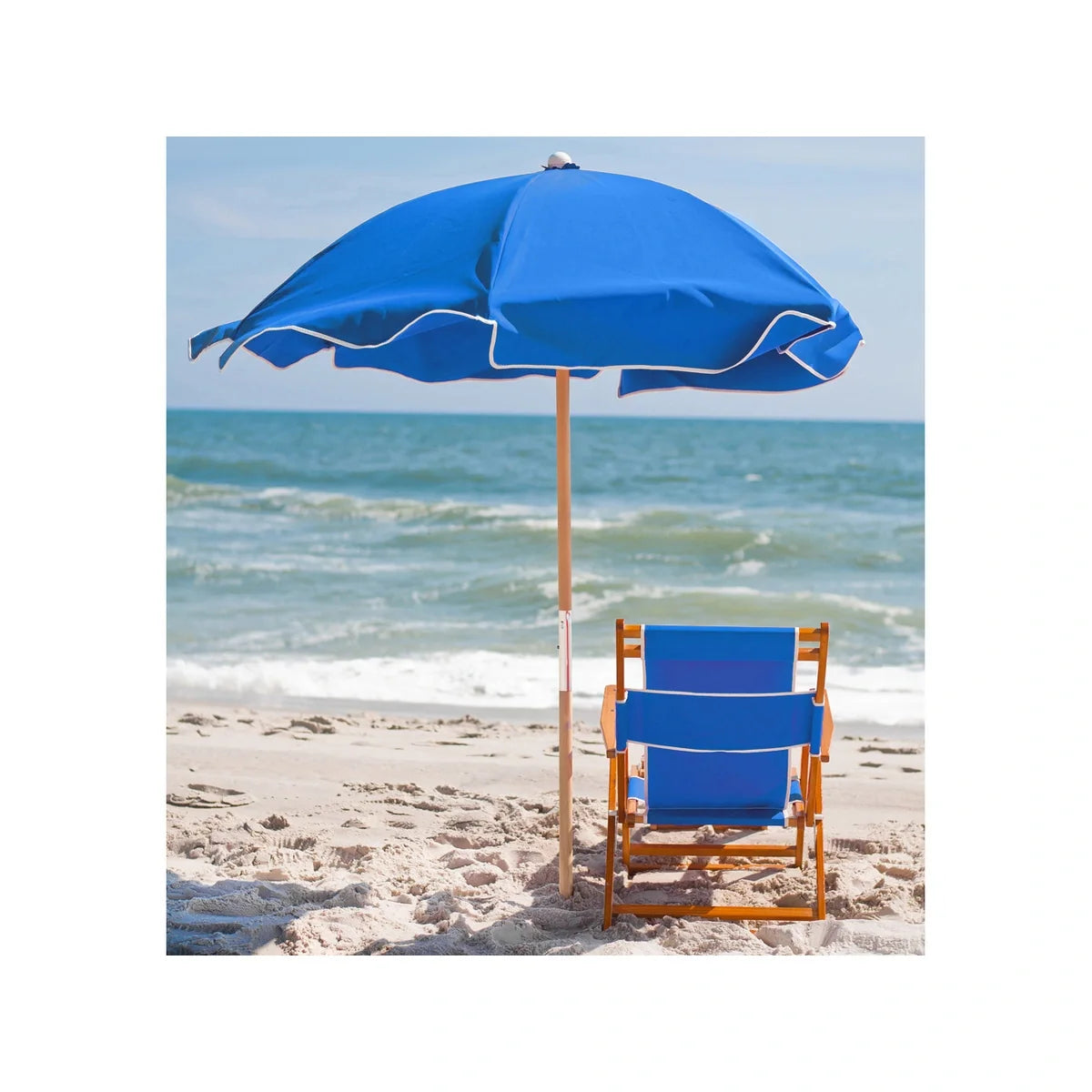Avalon Wood 6.5' Manual Lift Hexagon Beach Umbrella w/ Fiberglass Ribs 3