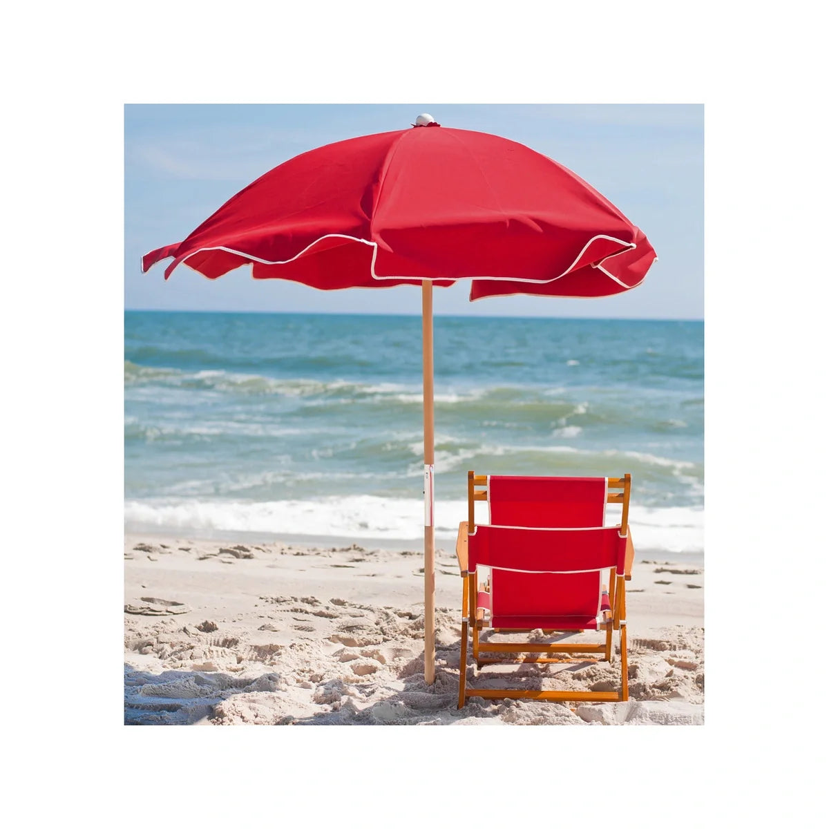 Avalon Wood 6.5' Manual Lift Hexagon Beach Umbrella w/ Fiberglass Ribs 4