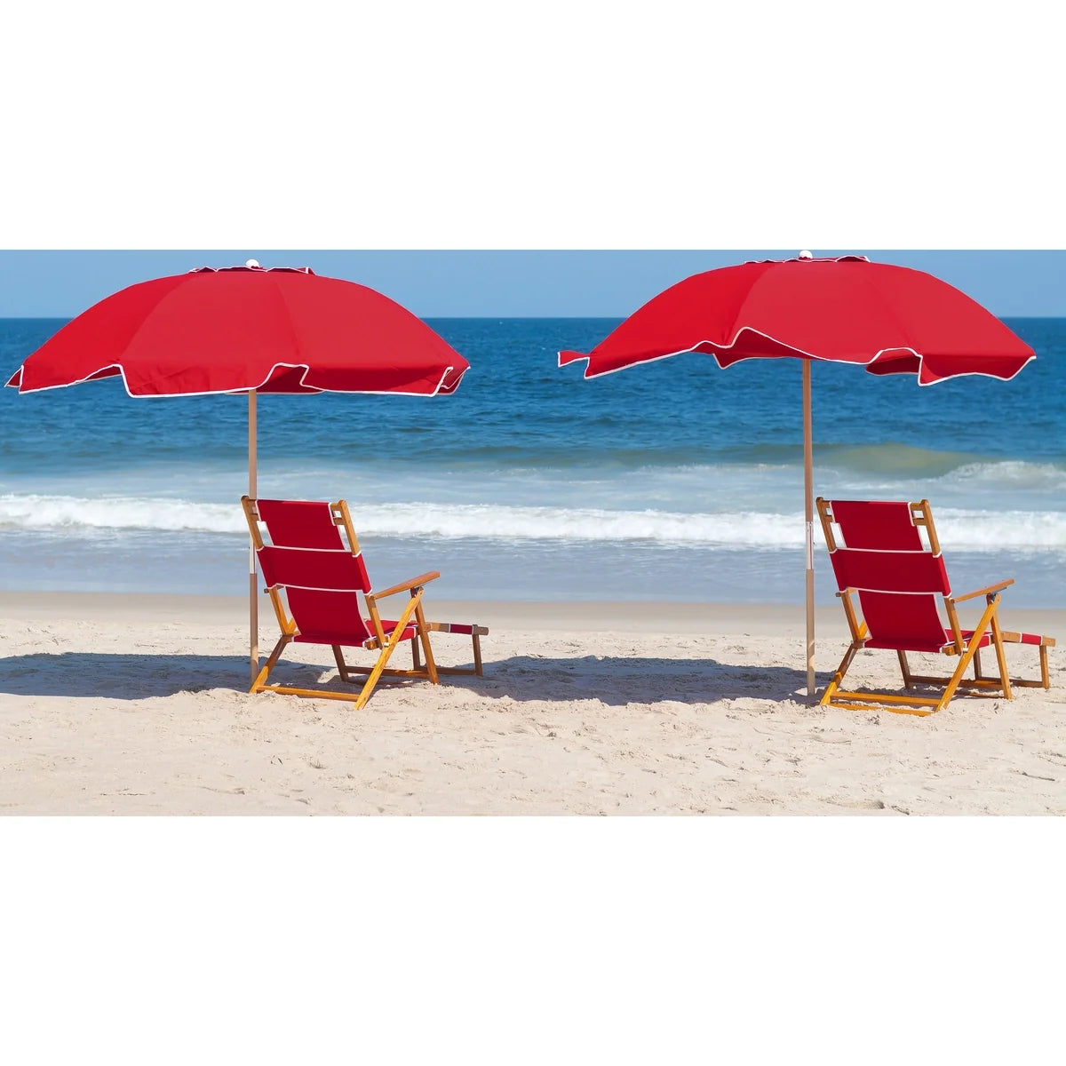 Avalon Wood 7.5' Manual Lift Octagon Beach Umbrella w/ Fiberglass Ribs 12