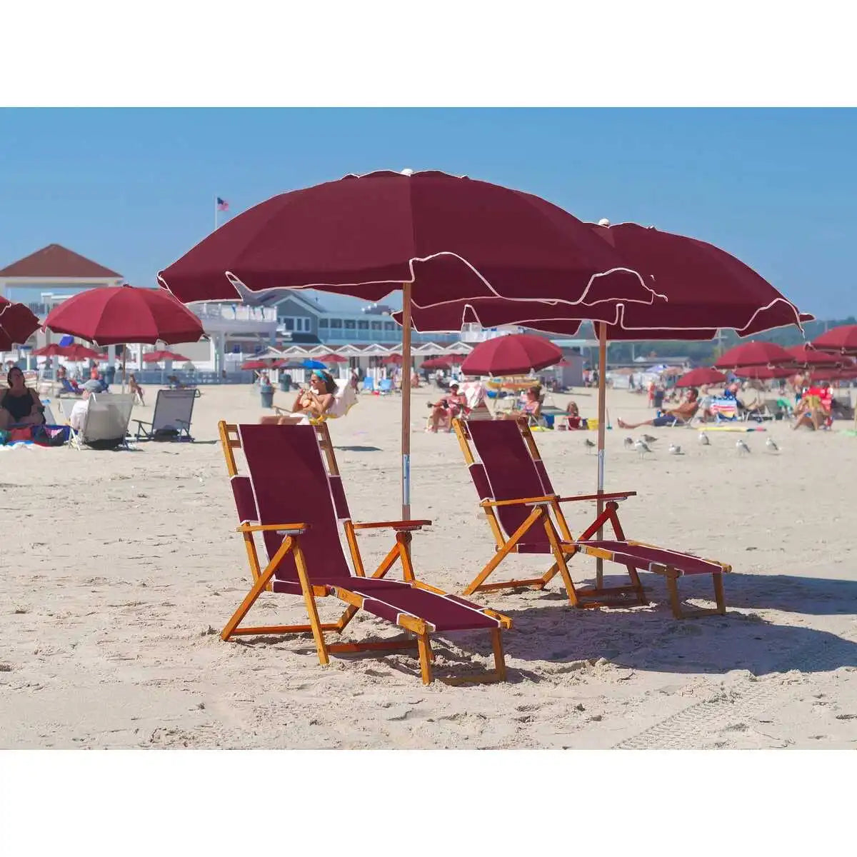 Avalon Wood 7.5' Manual Lift Octagon Beach Umbrella w/ Fiberglass Ribs 16