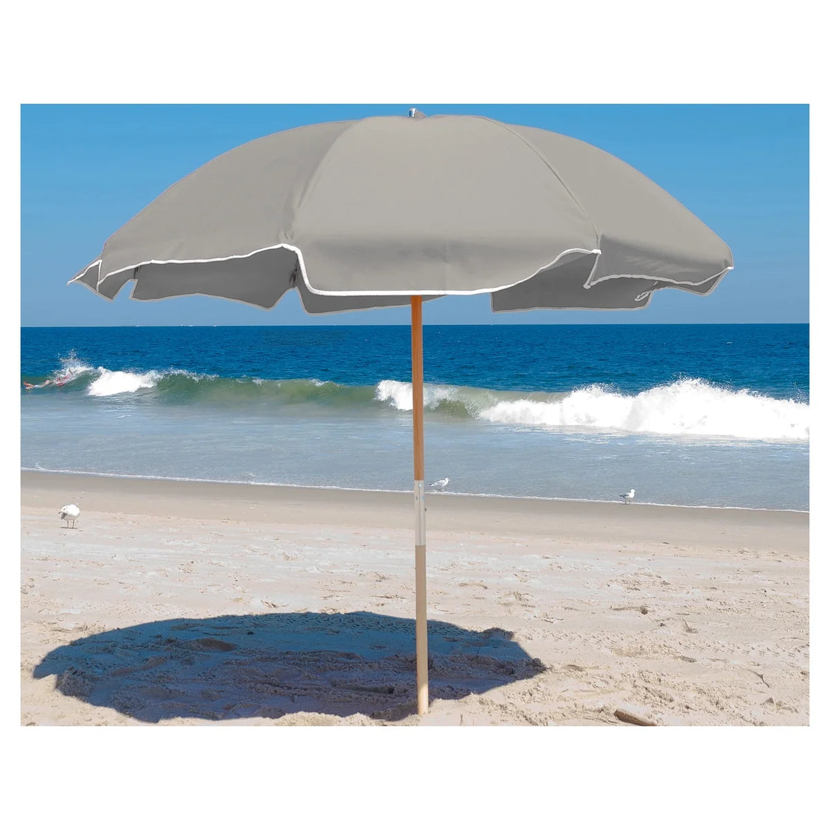 Avalon Wood 7.5' Manual Lift Octagon Beach Umbrella w/ Fiberglass Ribs 10