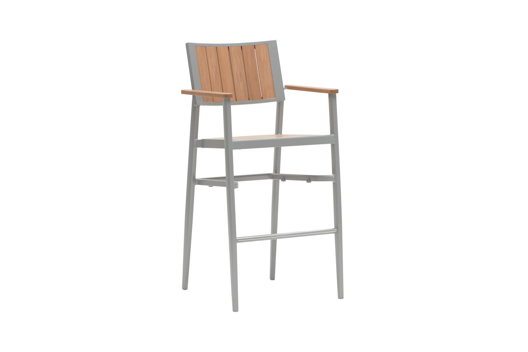 Avignon Bar Chair with Arm - Teak/Silver