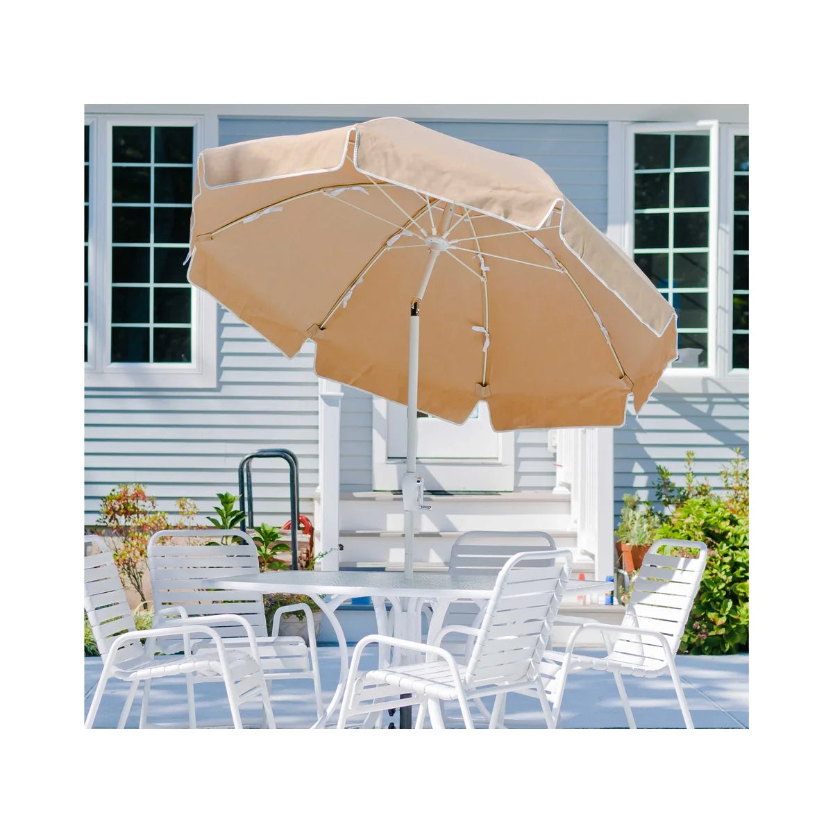 Catalina Aluminum 7.5' Crank Lift Button Tilt Patio Umbrella w/ Fiberglass Ribs 10