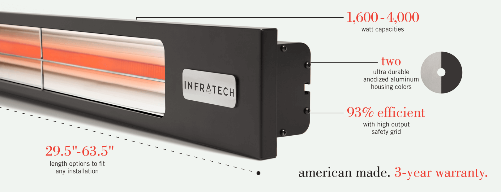 63.5" Slim Line 240V Electric Infrared Patio Heater