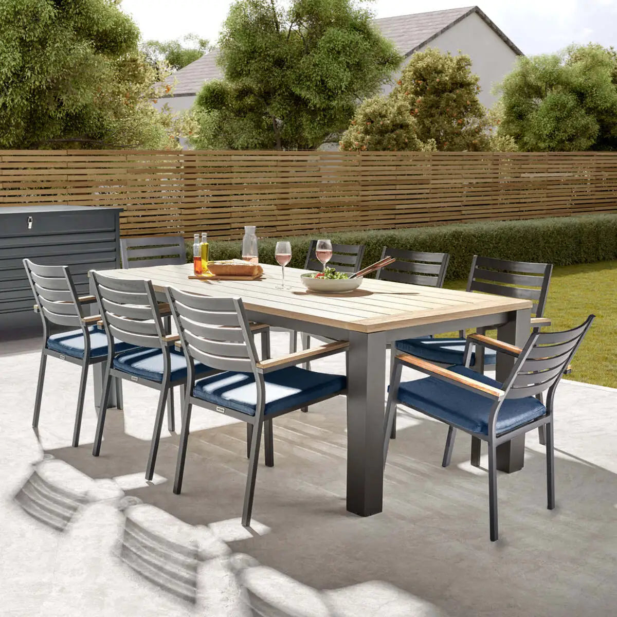 Elba 9-Piece Teak Dining Set, Spectrum Indigo