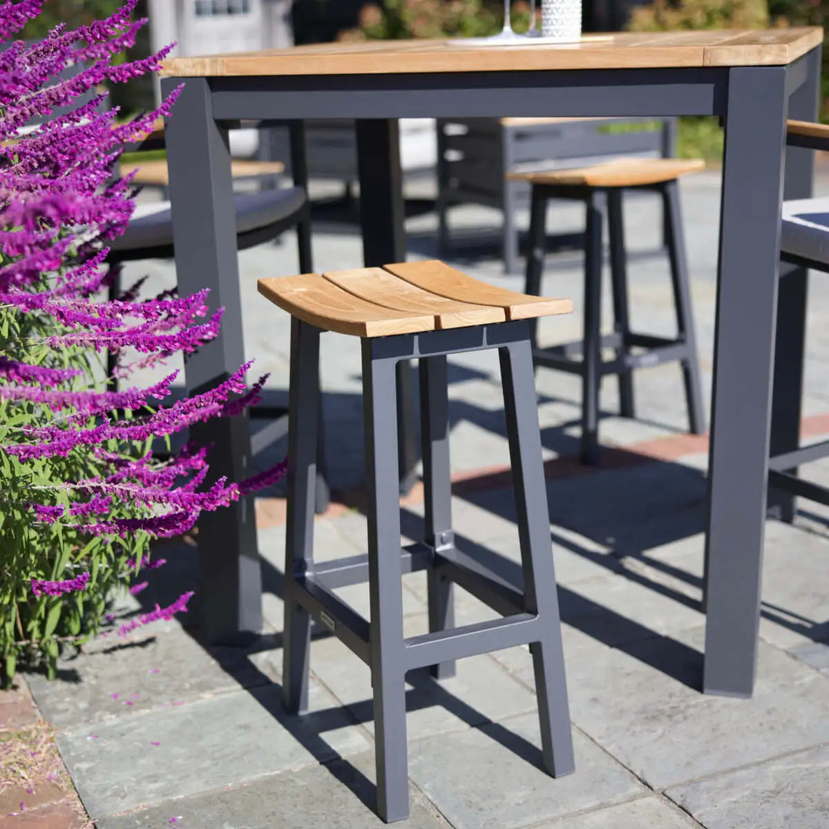Elba Aluminum Bar Stool With Teak Accents