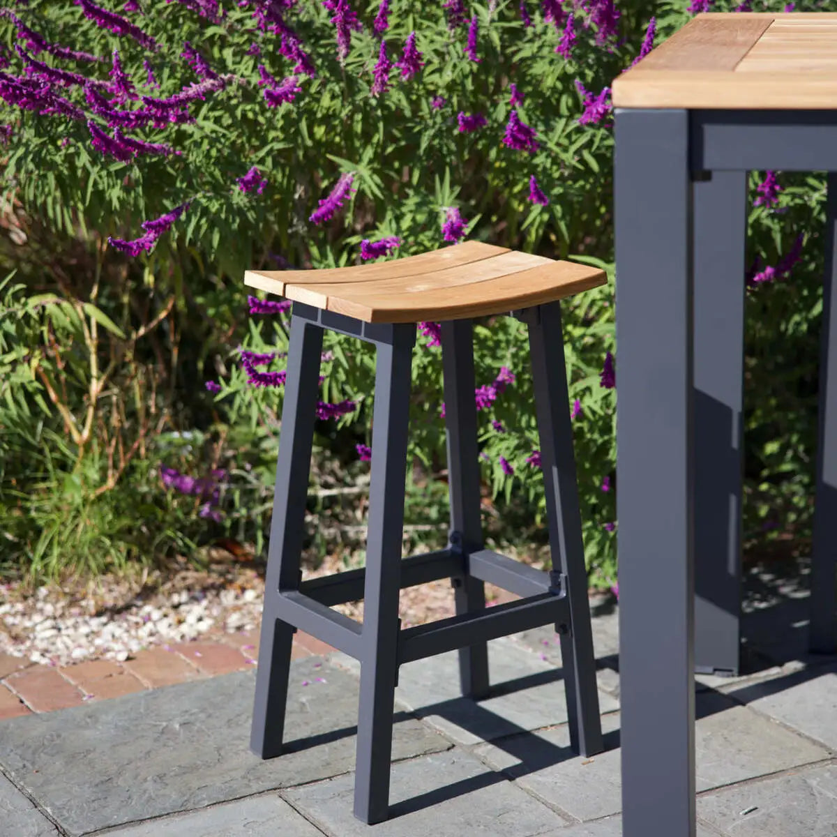 Elba Aluminum Bar Stool With Teak Accents