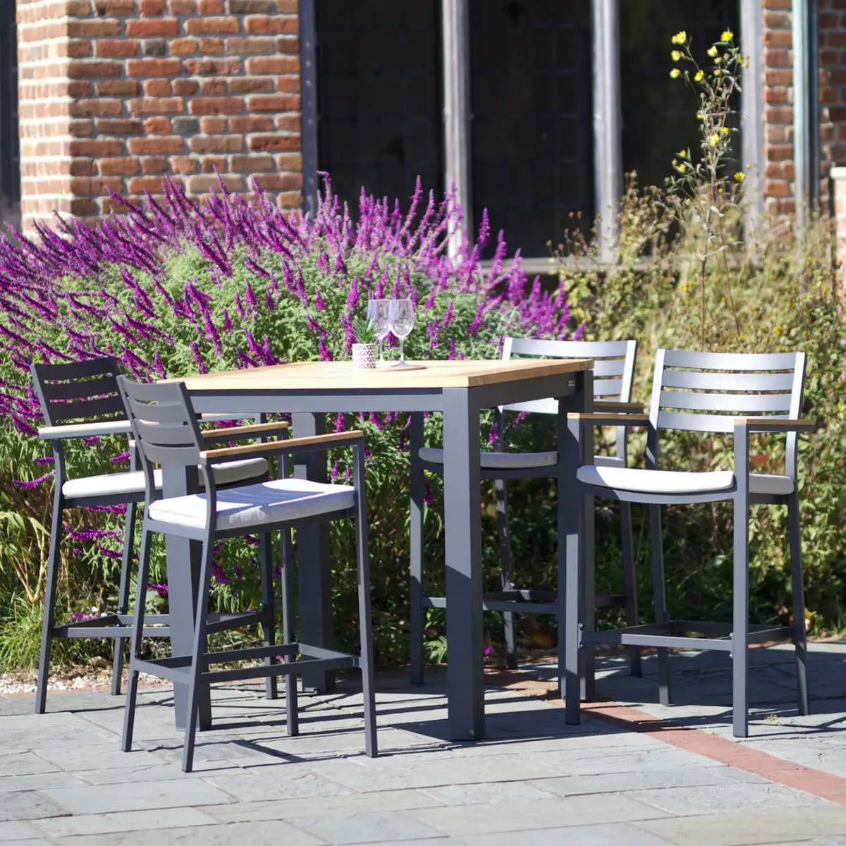 40-inch Elba Aluminum Bar Table With Teak Top