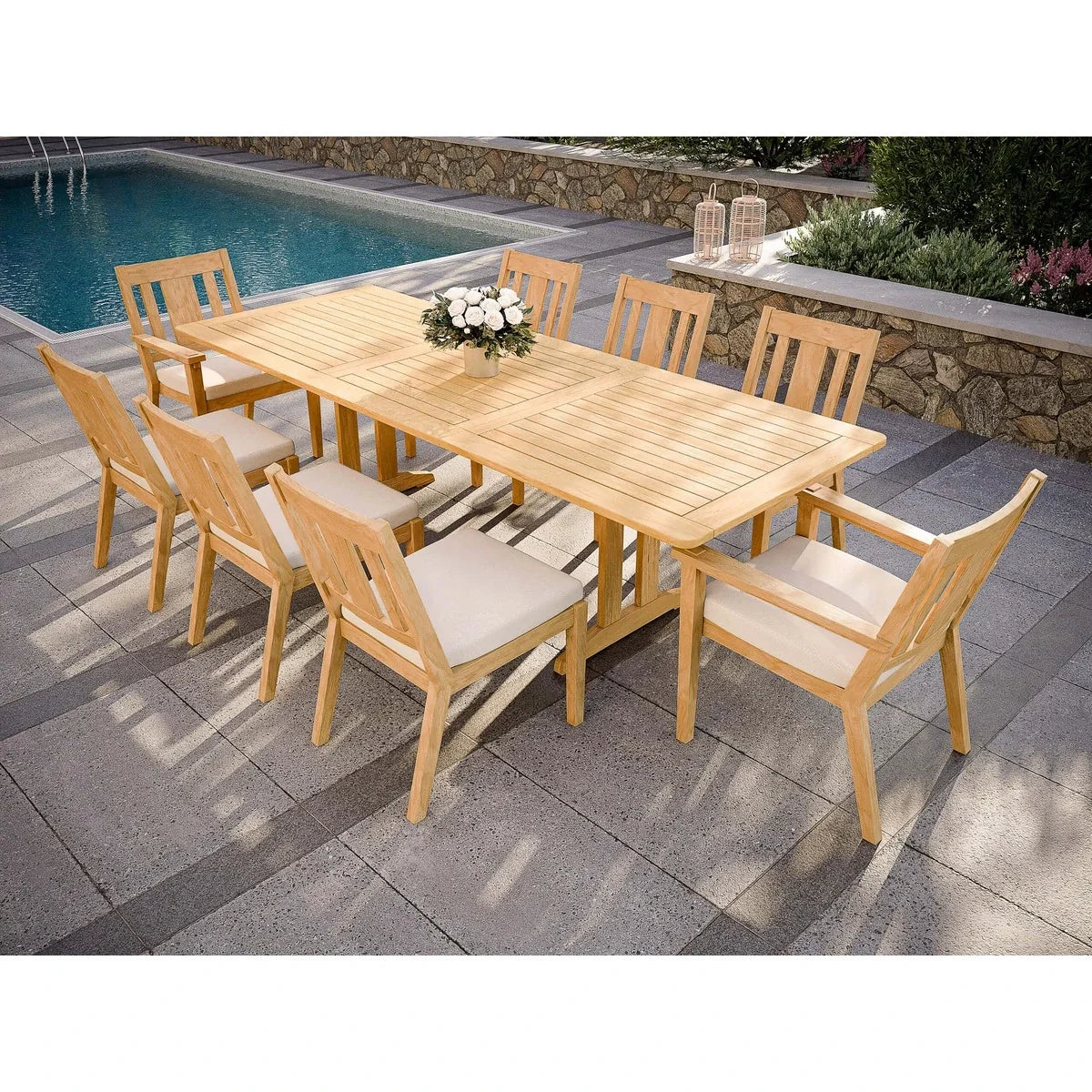 Foundations 74" -103" x 39" Rectangular Extension Dining Table with Umbrella Hole