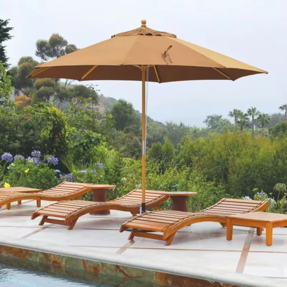 Galtech 183 11' Octagon 4-Pulley Commercial Wood Market Umbrella Additional Image View 1