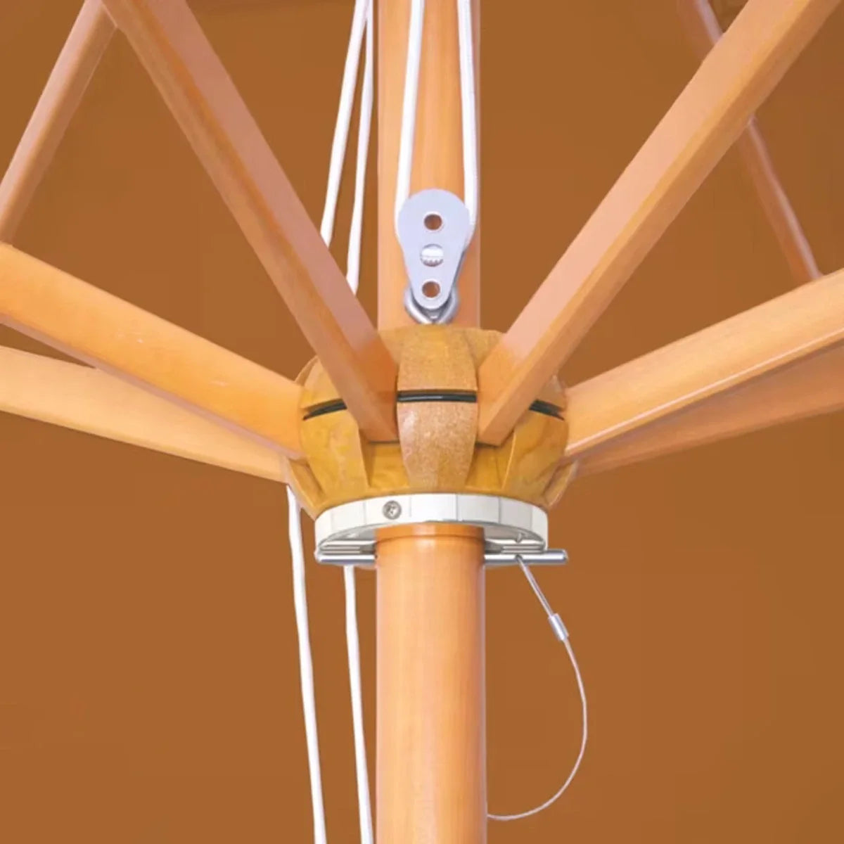 Galtech 183 11' Octagon 4-Pulley Commercial Wood Market Umbrella Additional Image View 3