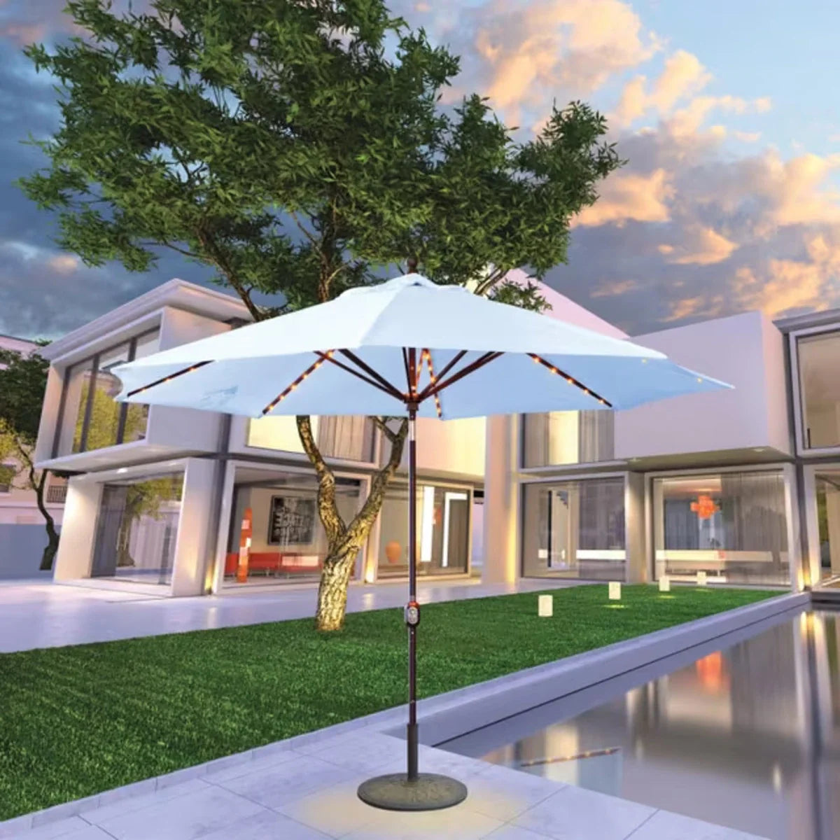 Galtech 986 11' Octagon Auto-Tilt LED Market Umbrella Additional Image View 2