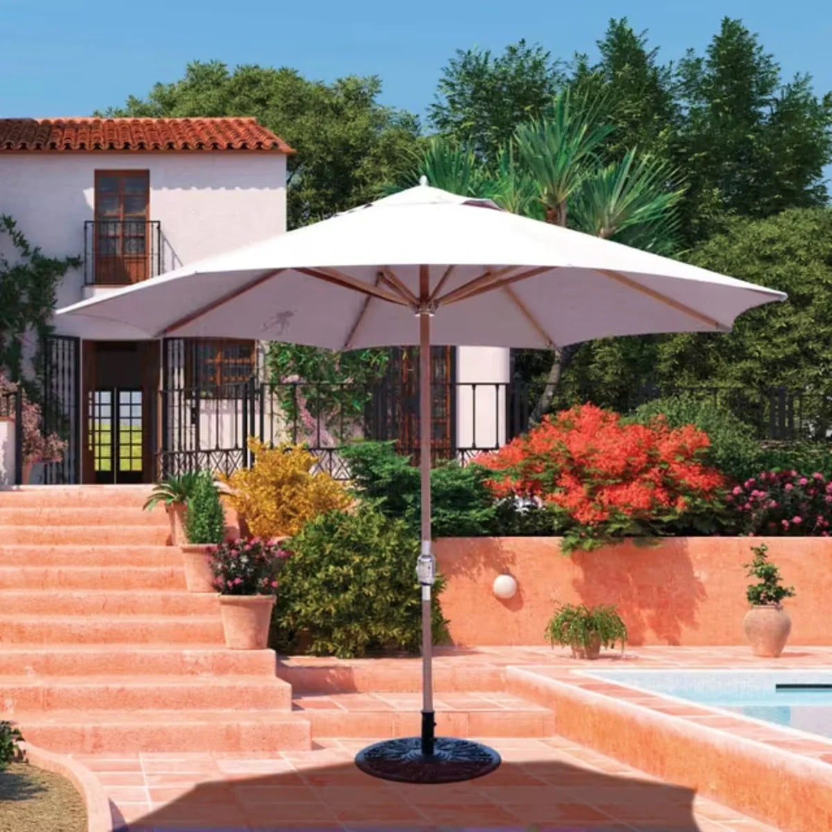 Galtech 587tk 11' Octagon Crank-Lift Teak Market Umbrella Additional Image View 1