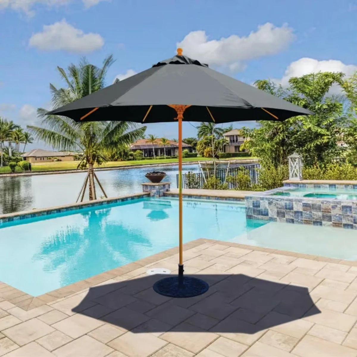 Galtech 131 9' Octagon Manual-Lift Commercial Wood Market Umbrella Additional Image View 1