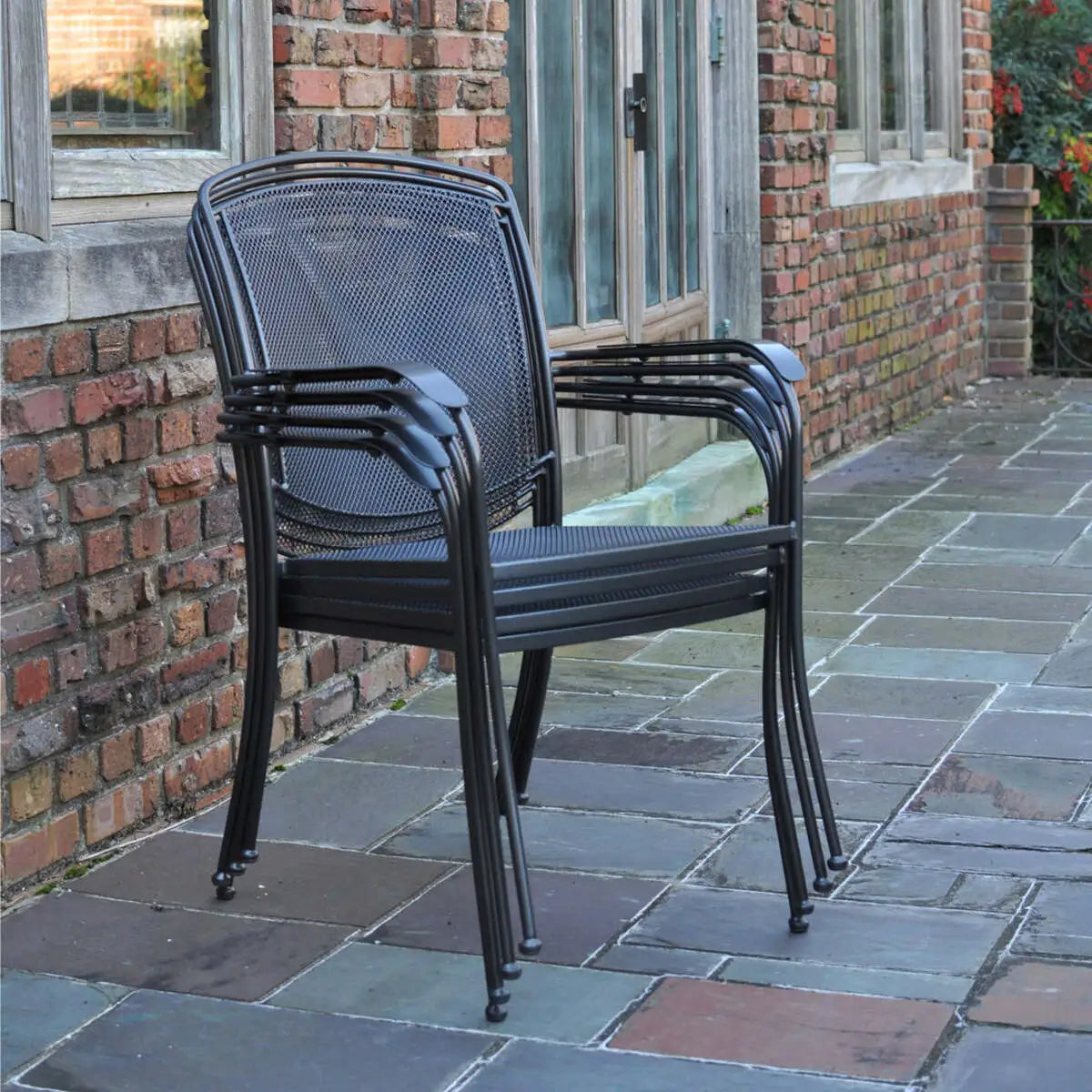 Henley Wrought Iron Mesh Stackable Arm Chair - Set Of 6