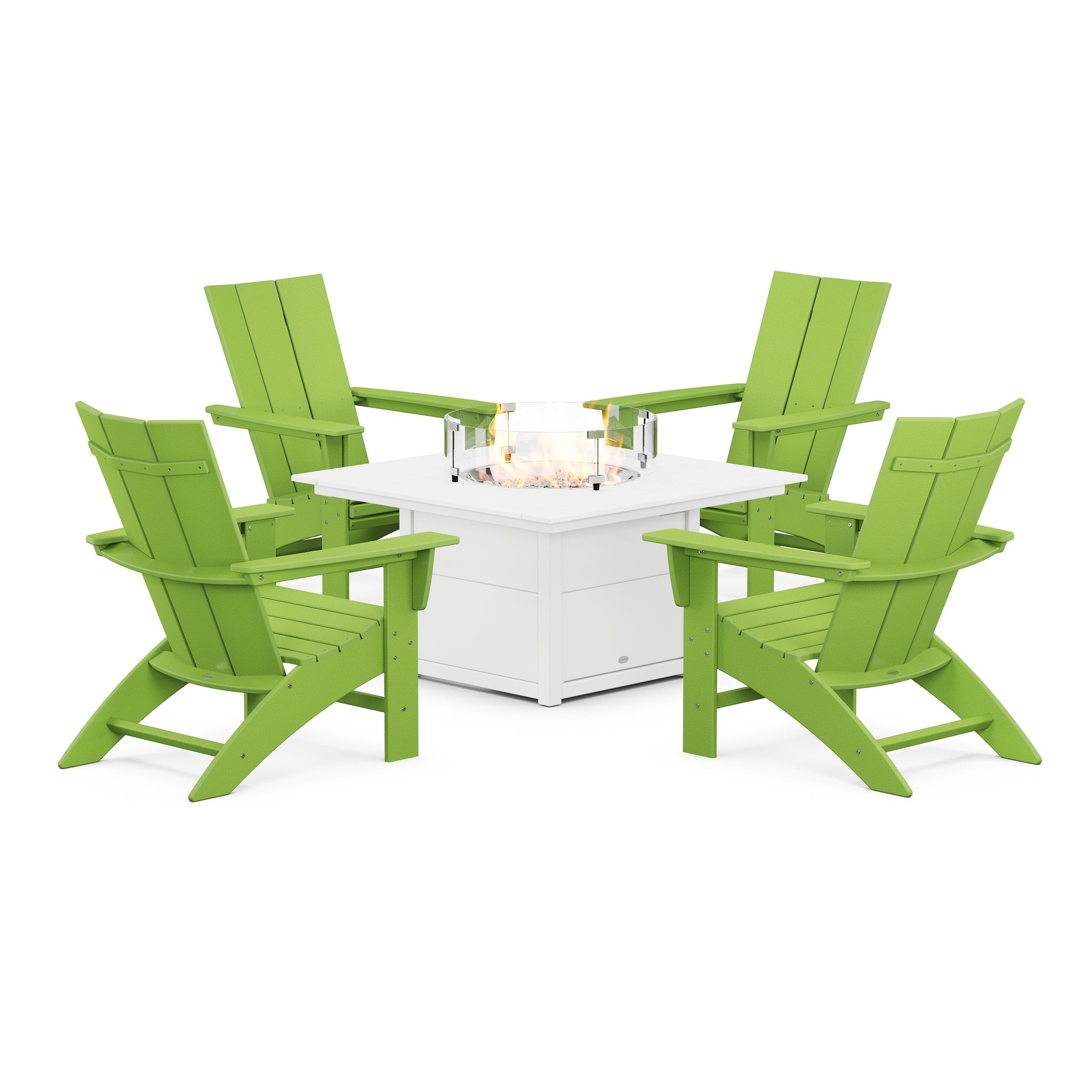 Modern Curveback Adirondack 5-Piece Conversation Set with Fire Pit Table 9