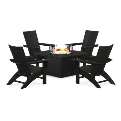 Modern Curveback Adirondack 5-Piece Conversation Set with Fire Pit Table