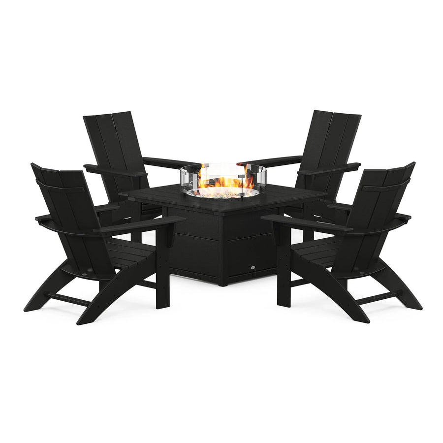 Modern Curveback Adirondack 5-Piece Conversation Set with Fire Pit Table