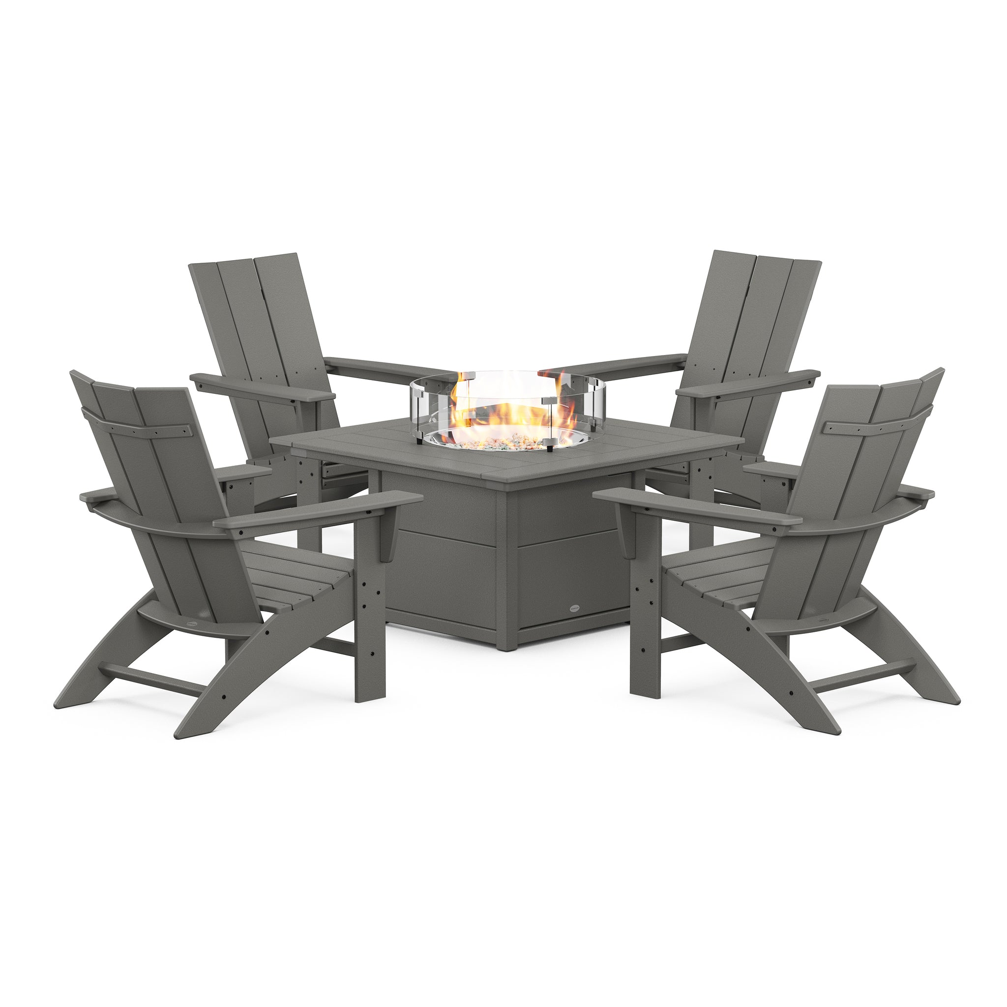 Modern Curveback Adirondack 5-Piece Conversation Set with Fire Pit Table 1