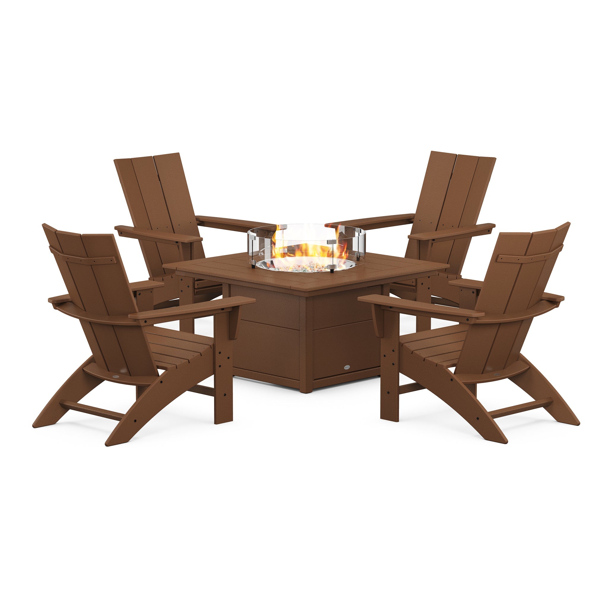 Modern Curveback Adirondack 5-Piece Conversation Set with Fire Pit Table 4