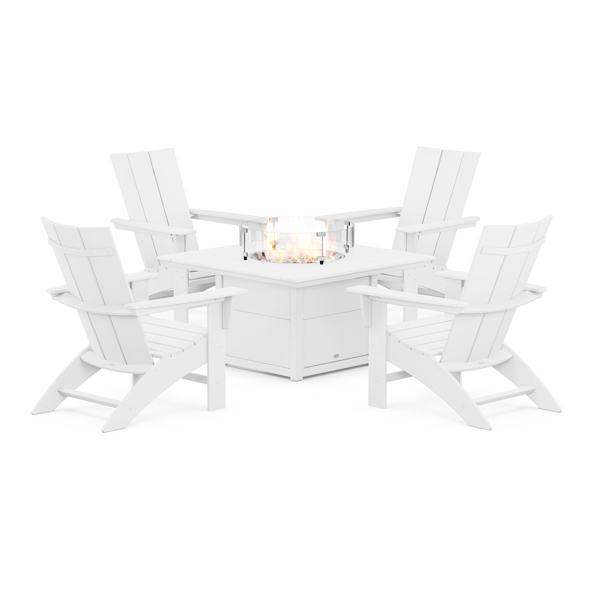 Modern Curveback Adirondack 5-Piece Conversation Set with Fire Pit Table 6