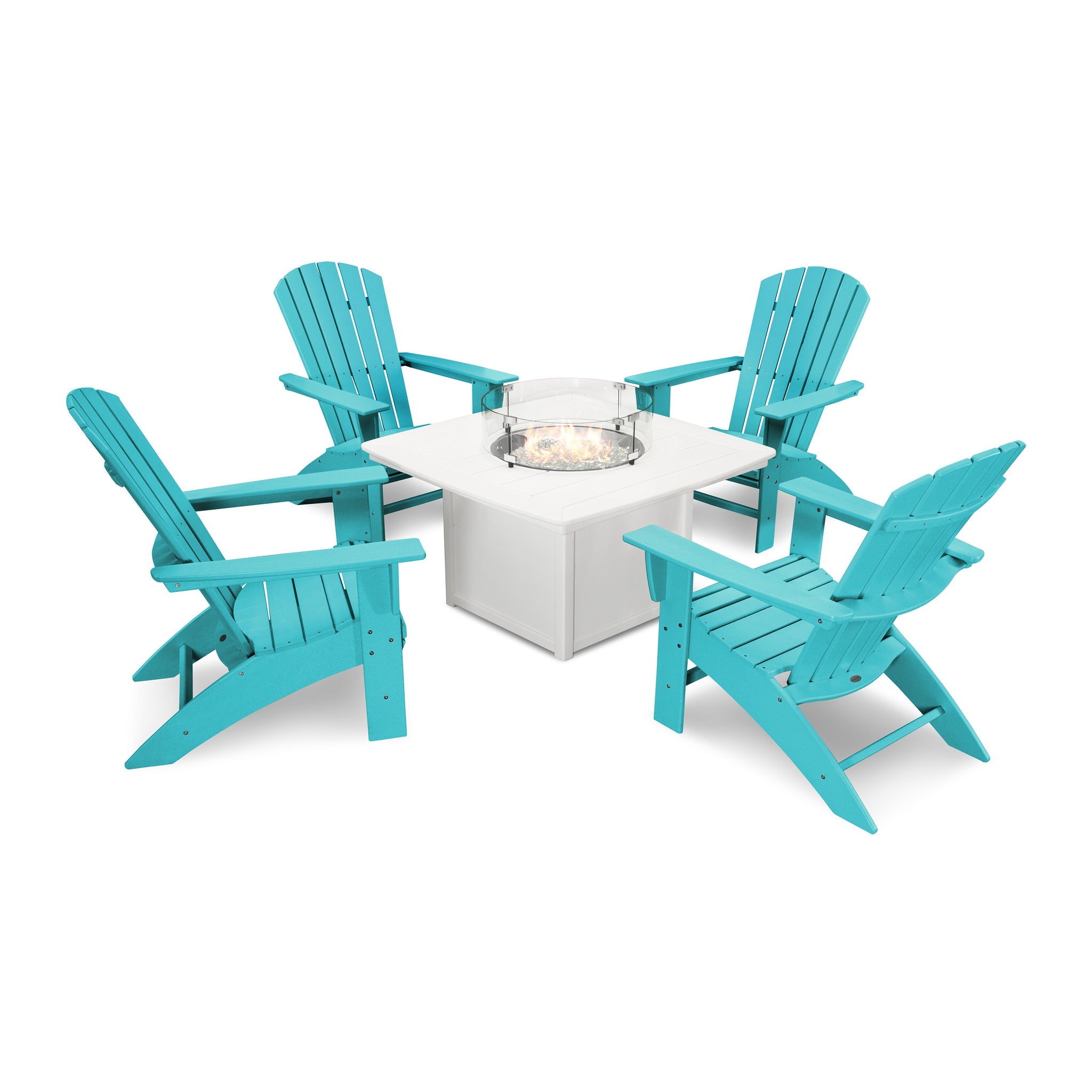 Nautical Curveback Adirondack 5-Piece Conversation Set with Fire Pit Table 7