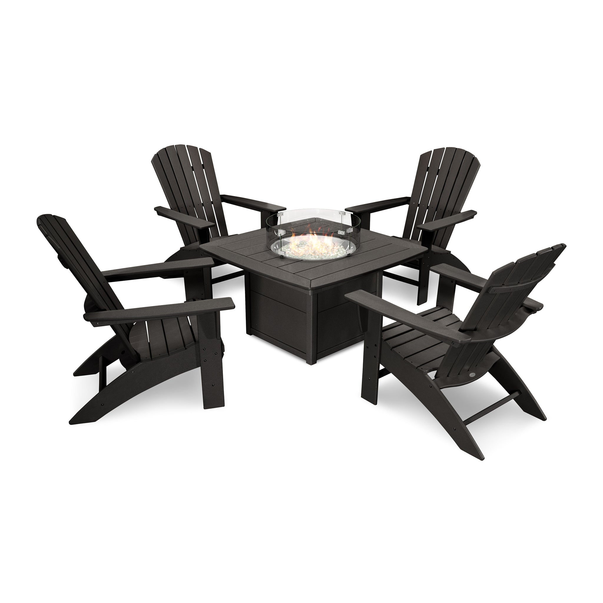 Nautical Curveback Adirondack 5-Piece Conversation Set with Fire Pit Table