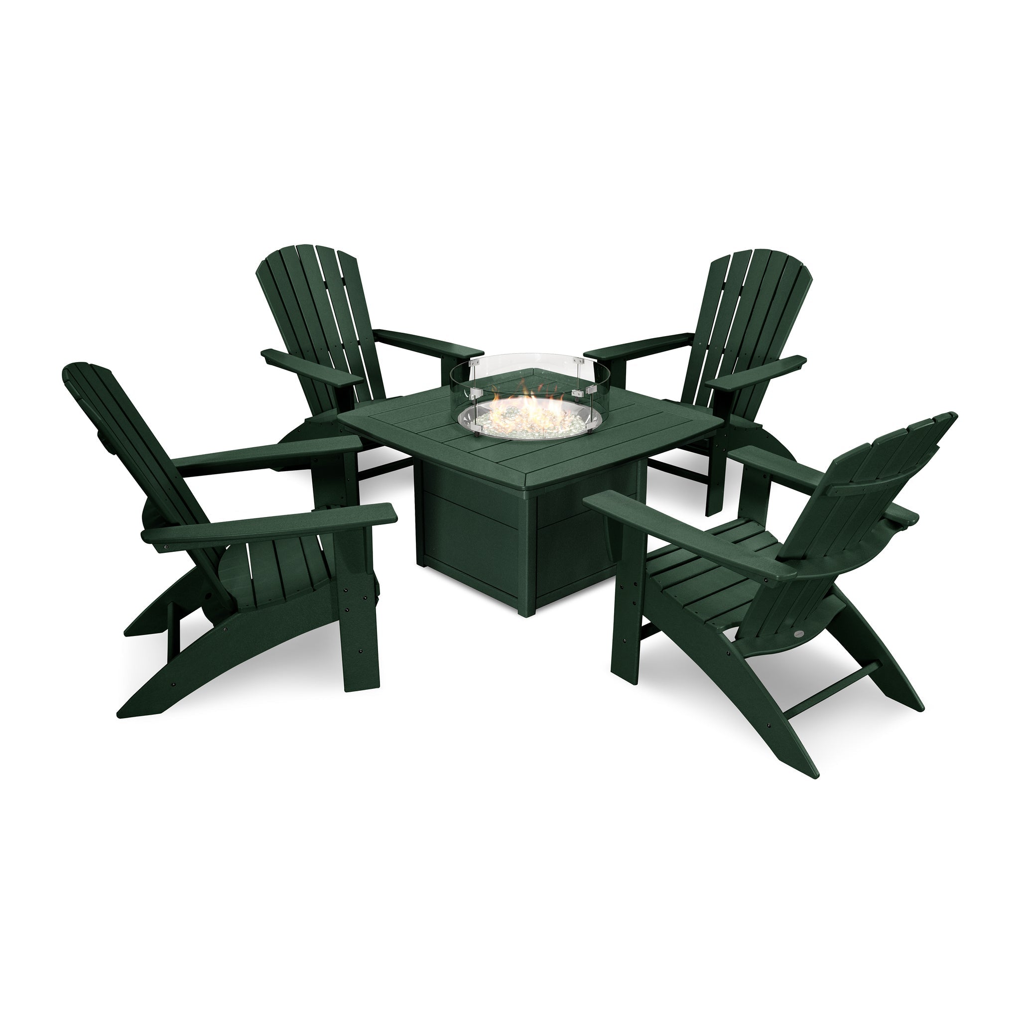 Nautical Curveback Adirondack 5-Piece Conversation Set with Fire Pit Table 2