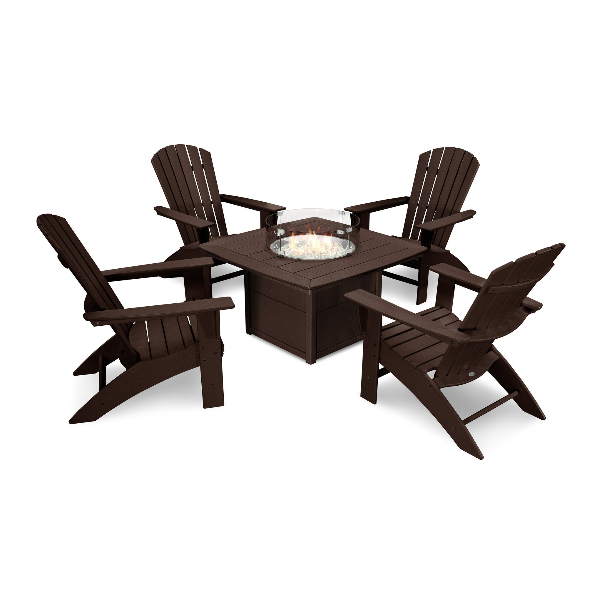 Nautical Curveback Adirondack 5-Piece Conversation Set with Fire Pit Table 3