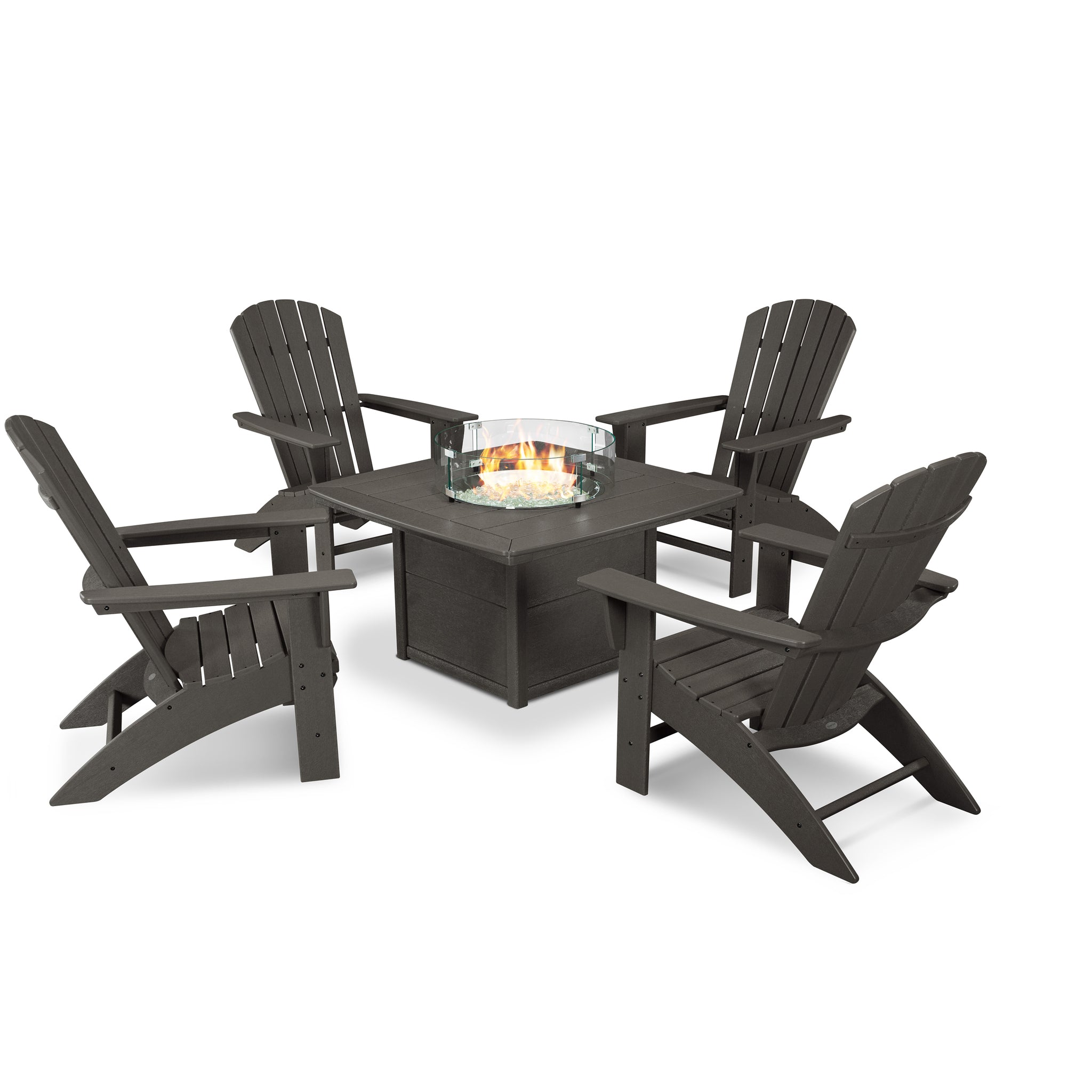 Nautical Curveback Adirondack 5-Piece Conversation Set with Fire Pit Table 14