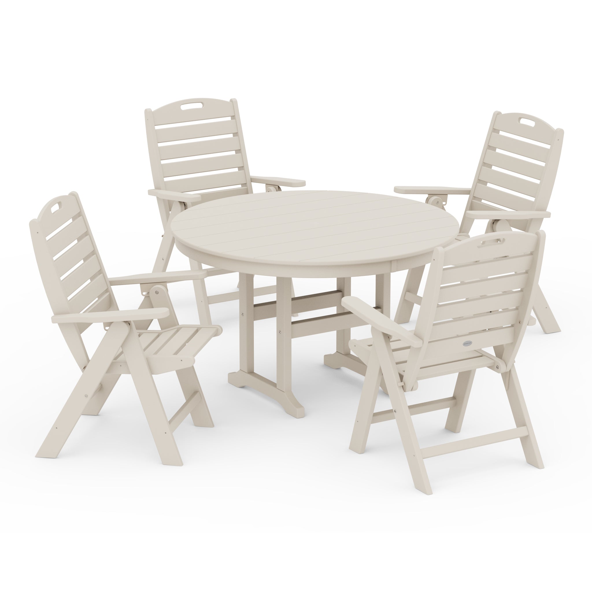 Nautical Folding Chair 5-Piece Round Farmhouse Dining Set 5