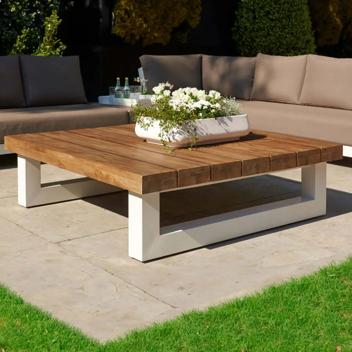Nevada Teak Top 55-inch Coffee Table, White
