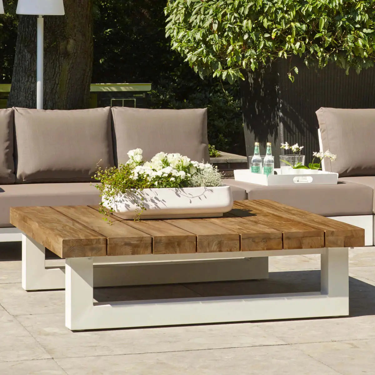 Nevada Teak Top 55-inch Coffee Table, White