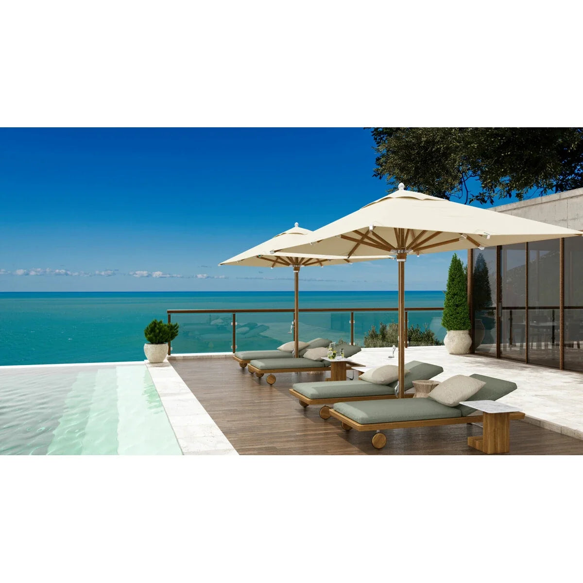Ocean Master Max Northstar Nautical Teak Center Post 8' Square Umbrella-6