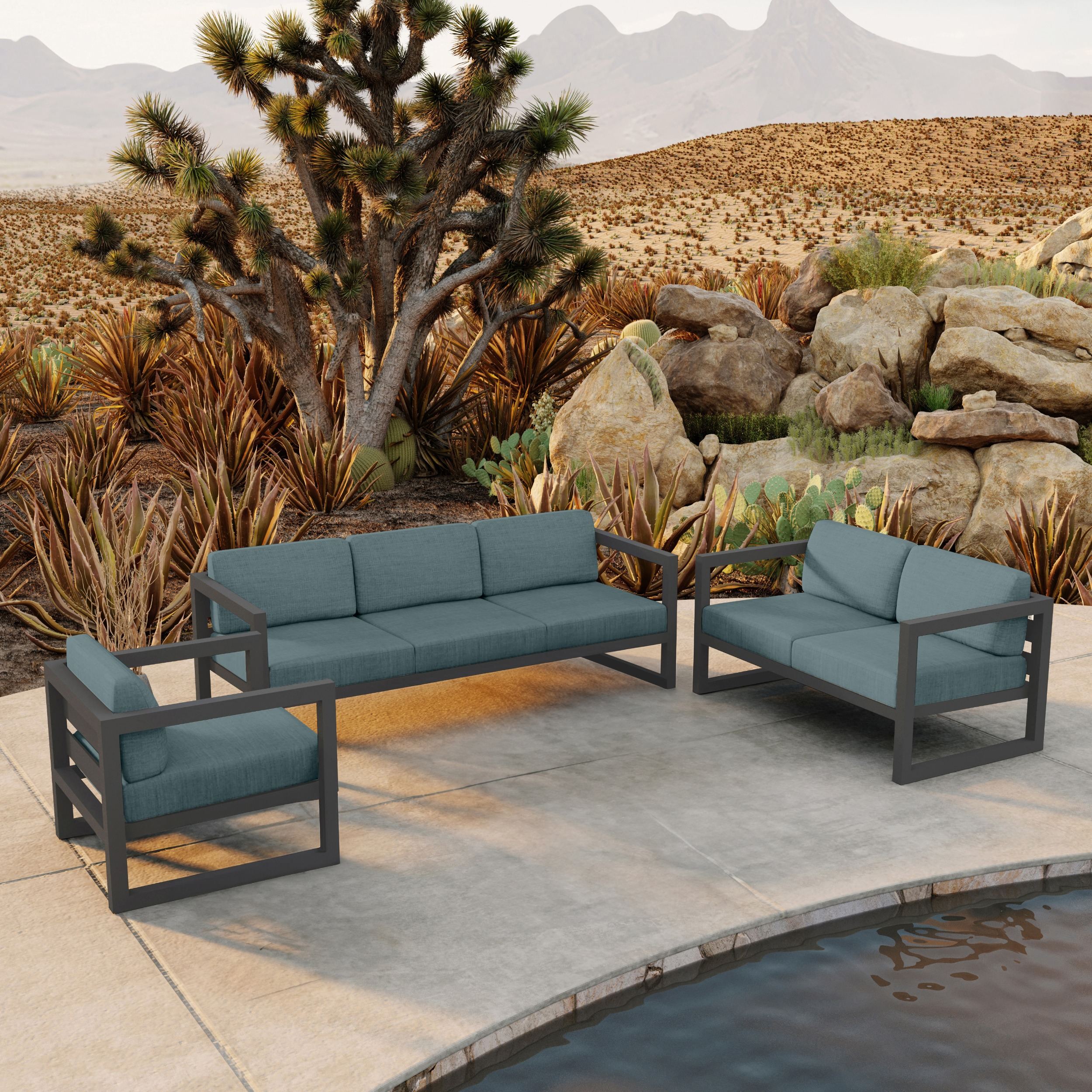 Avion 3 Piece Sofa Loveseat Set - Slate HL-AVN-SL-3SLSS by Harmonia Living
