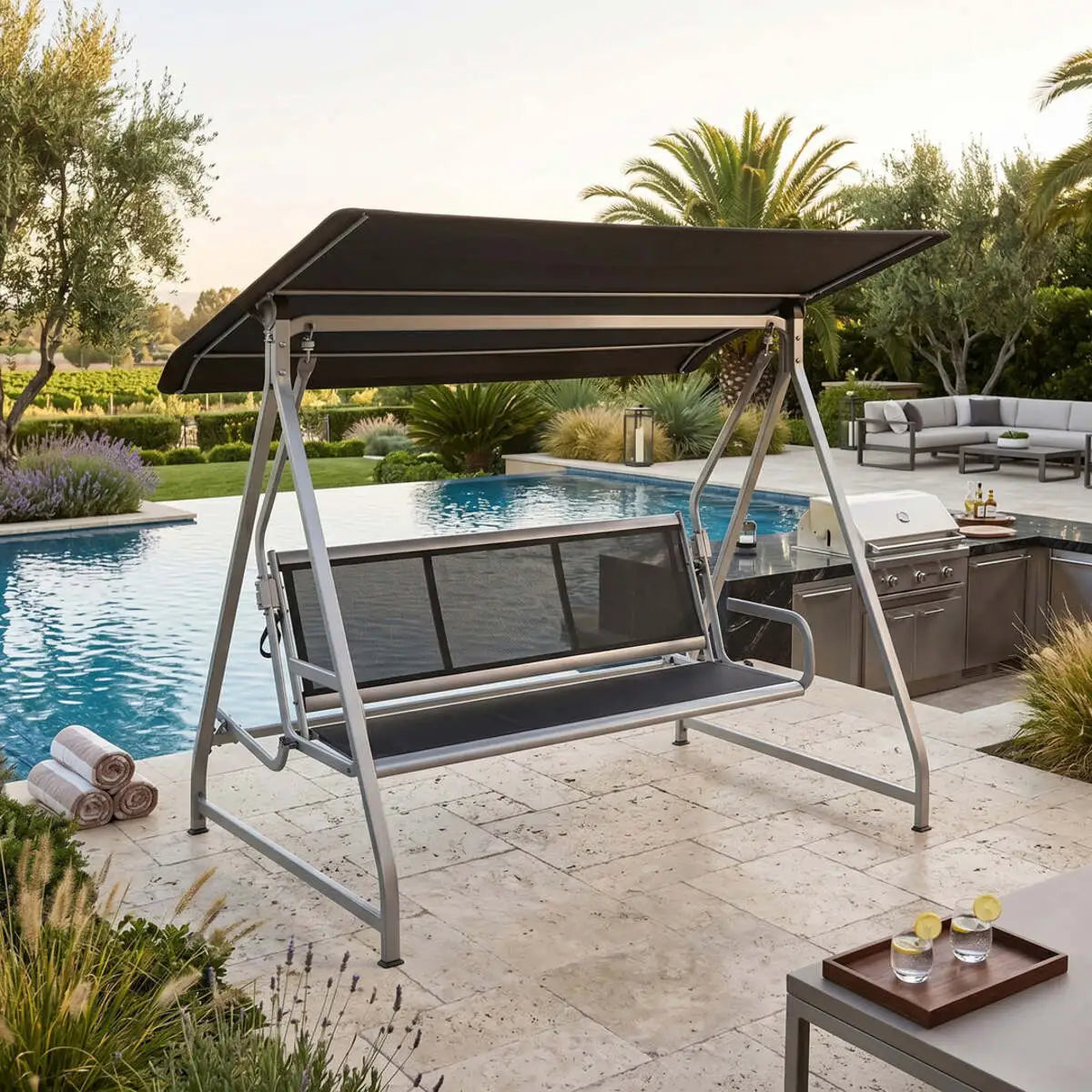 Paradiso 3-Seater Reclining Swing/Daybed - Silver/Anthracite