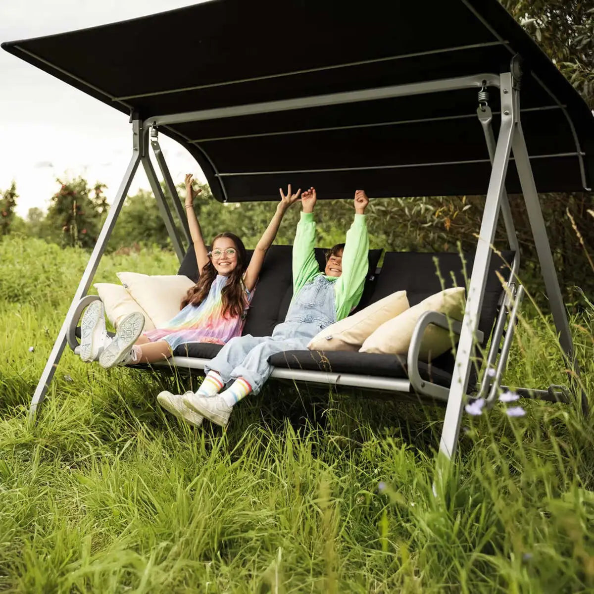 Paradiso 3-Seater Reclining Swing/Daybed - Silver/Anthracite