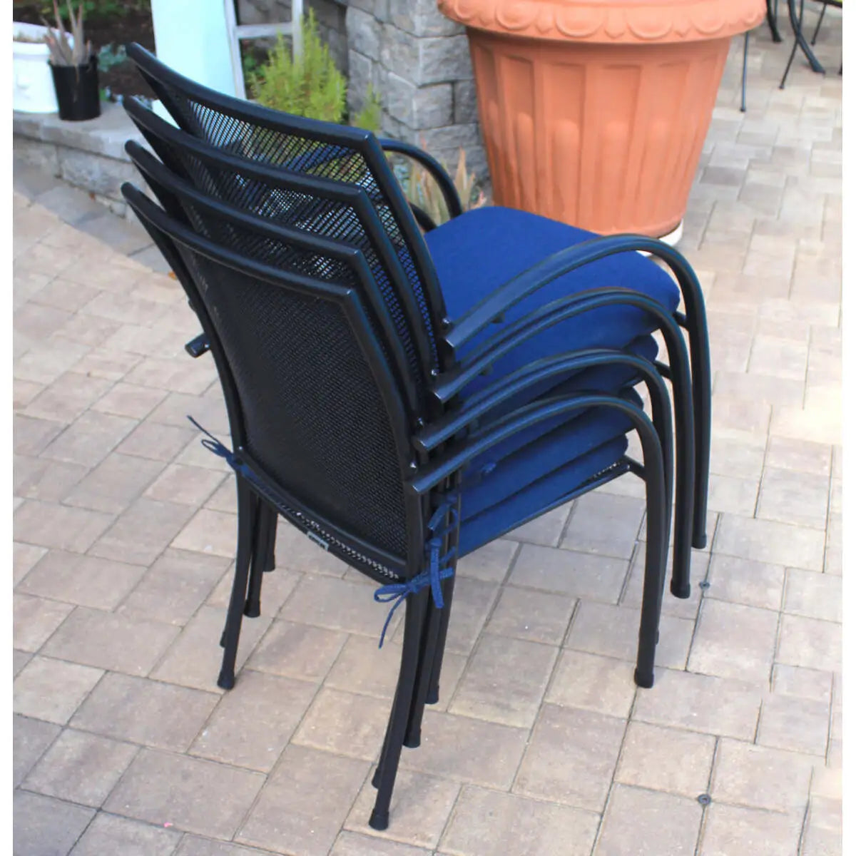 Pilano Wrought Iron Stackable Arm Chair - Set Of 6