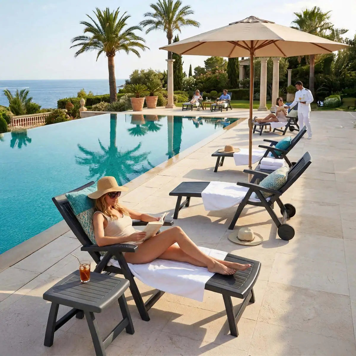 Roma Polymer Resin Side Table / Ottoman, Anthracite
