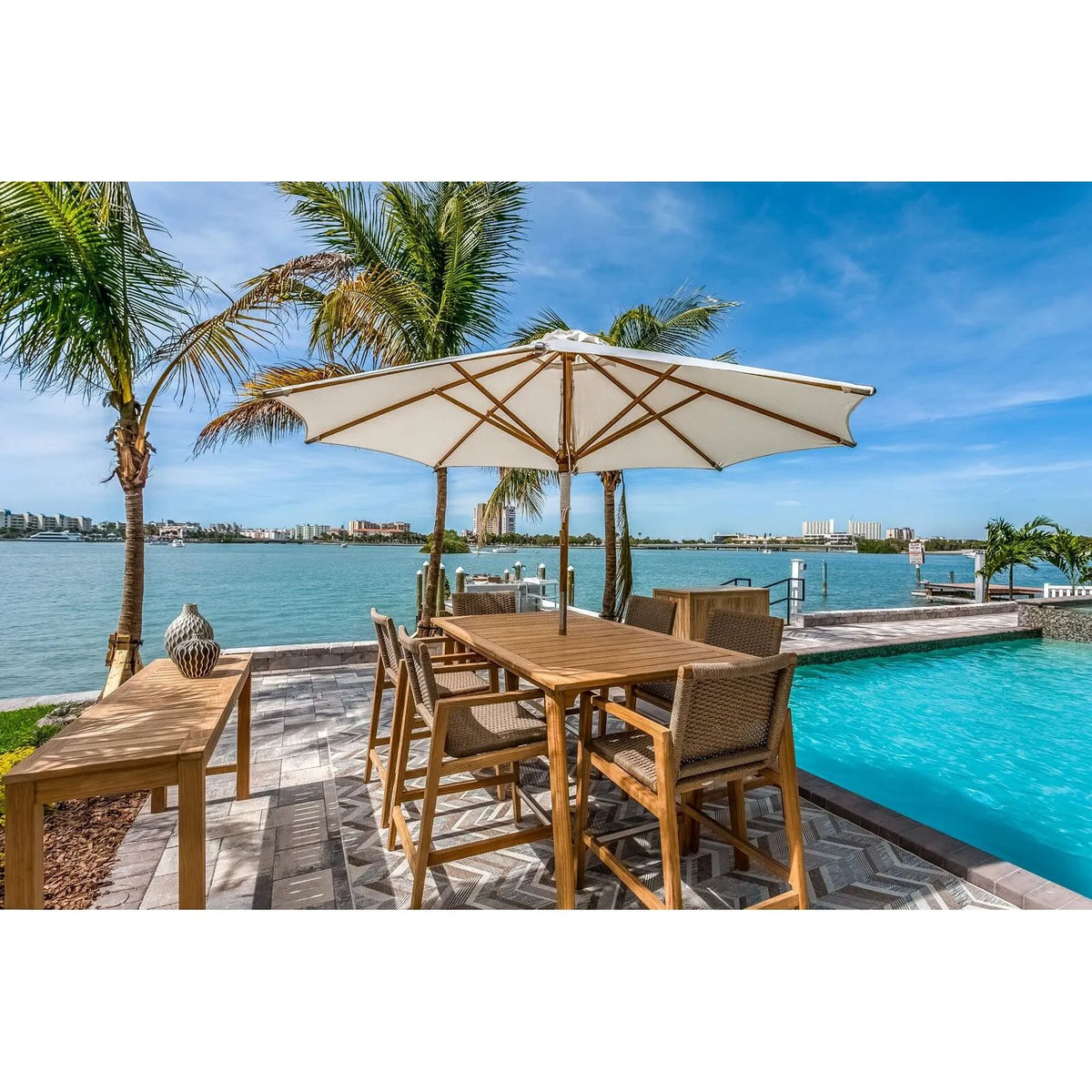 Royal Teak Admiral 40" x 70" Rectangular Bar Table with Umbrella Hole 3